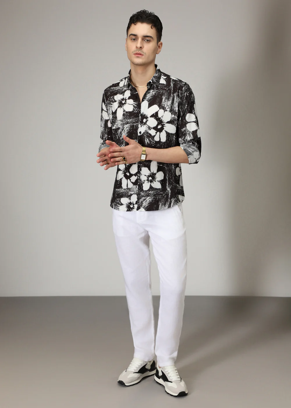 Black Floral Line Print Shirt - Image 6