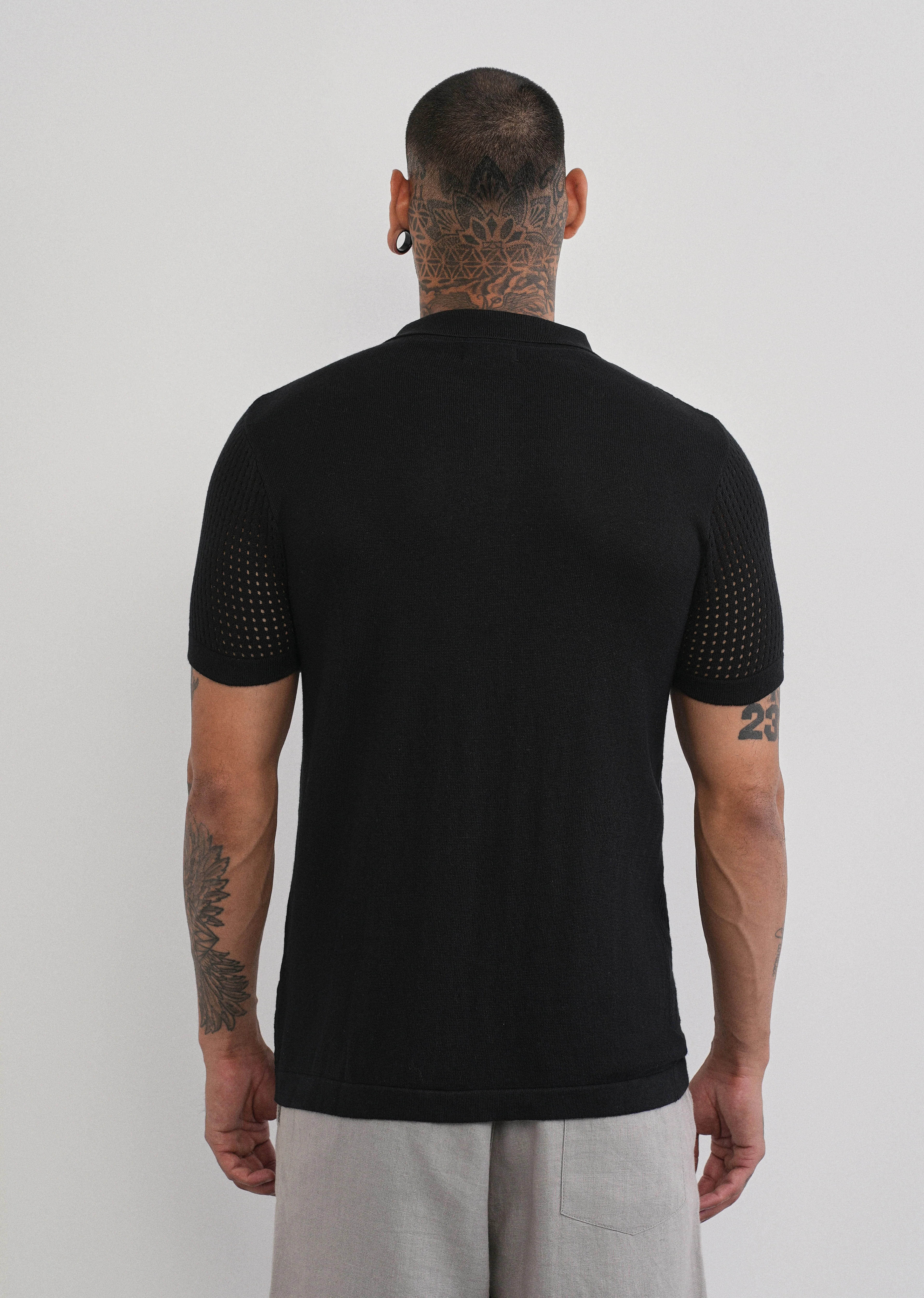 Black Floral Open Knit Shirt - Image 3