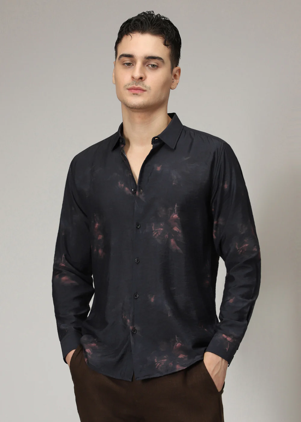 Black Floral Splash Print Shirt - Image 3