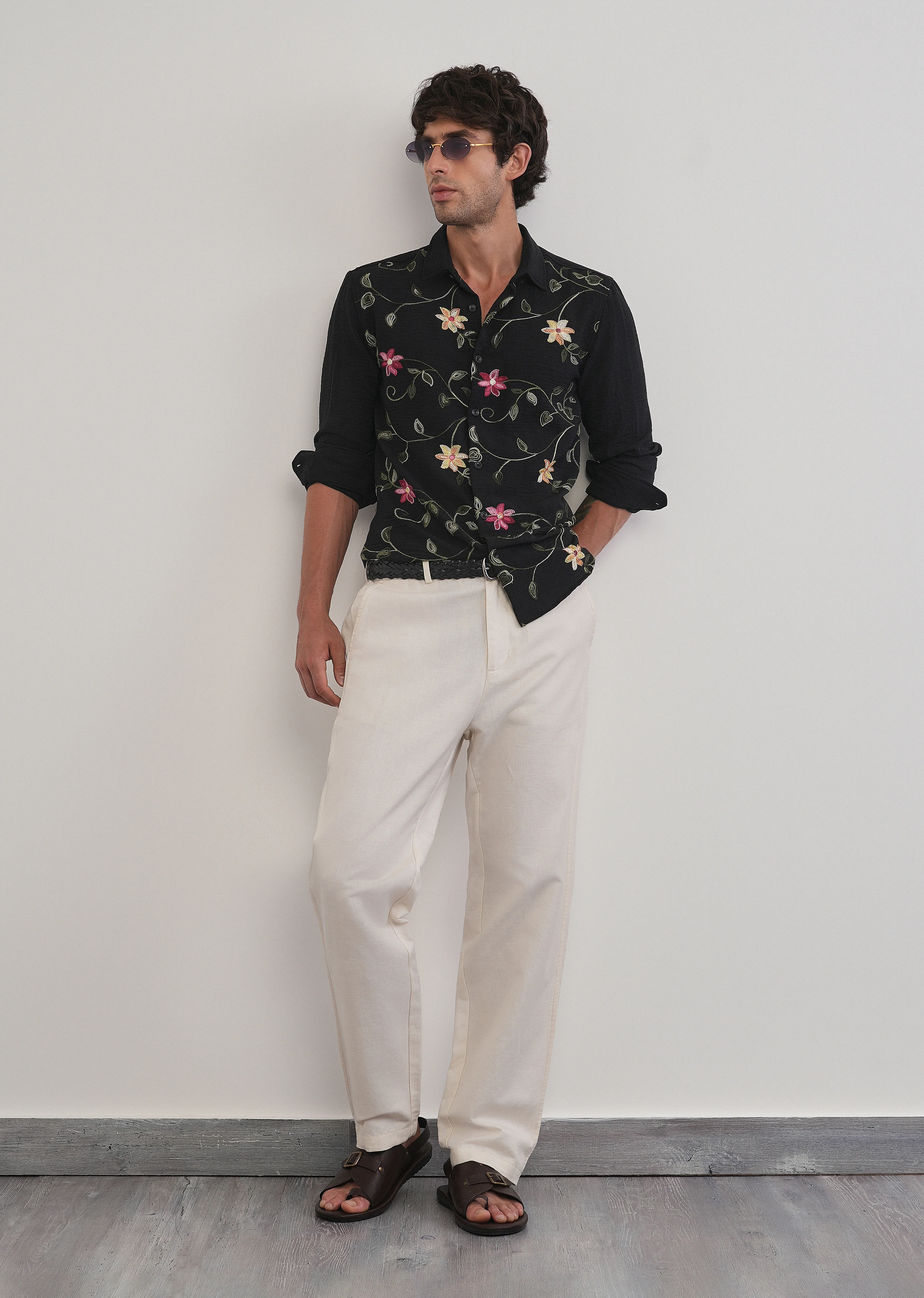 Black Floral Thread Work Shirt - Image 8