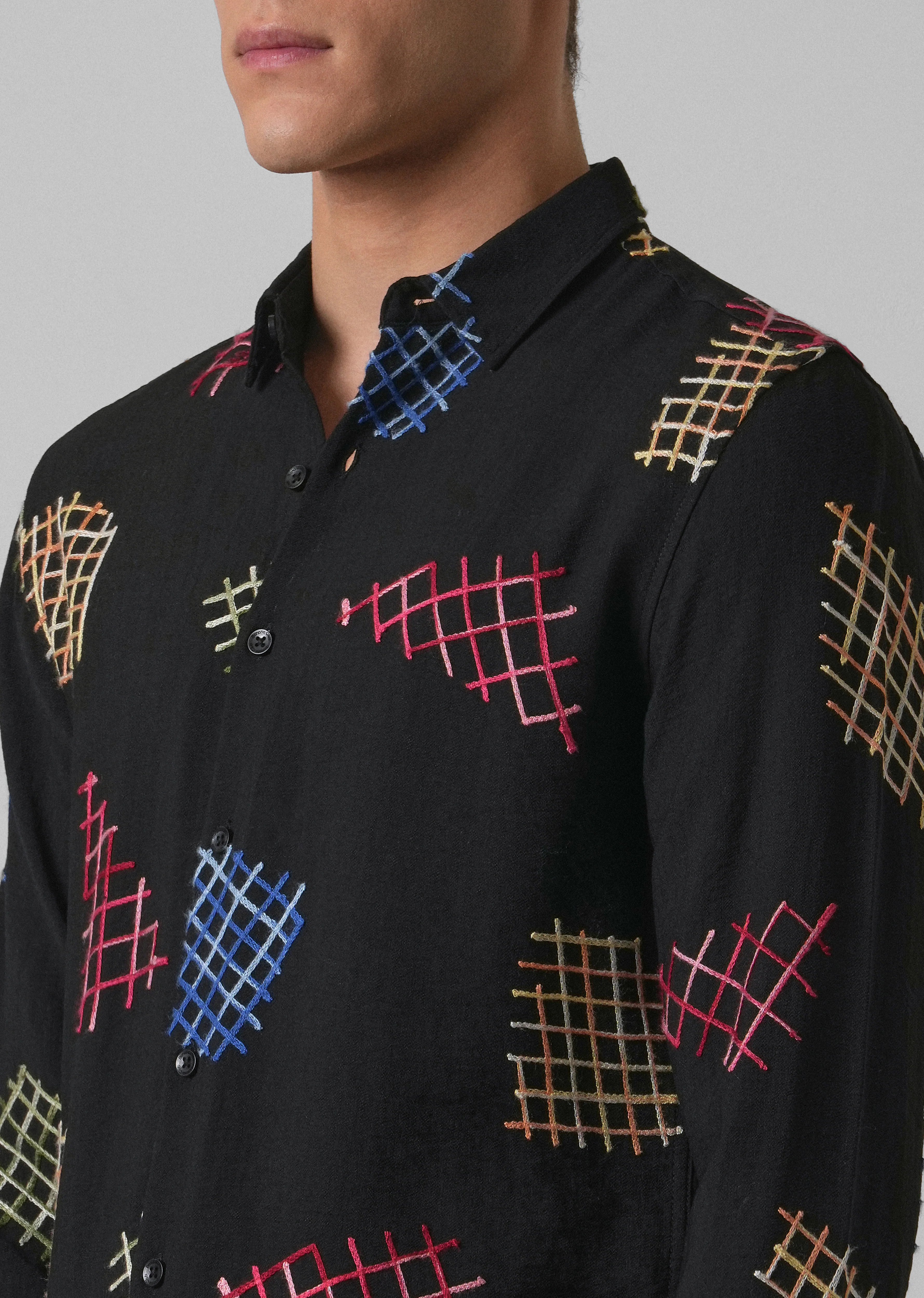 Black Geometric Embroidered Shirt - Image 5