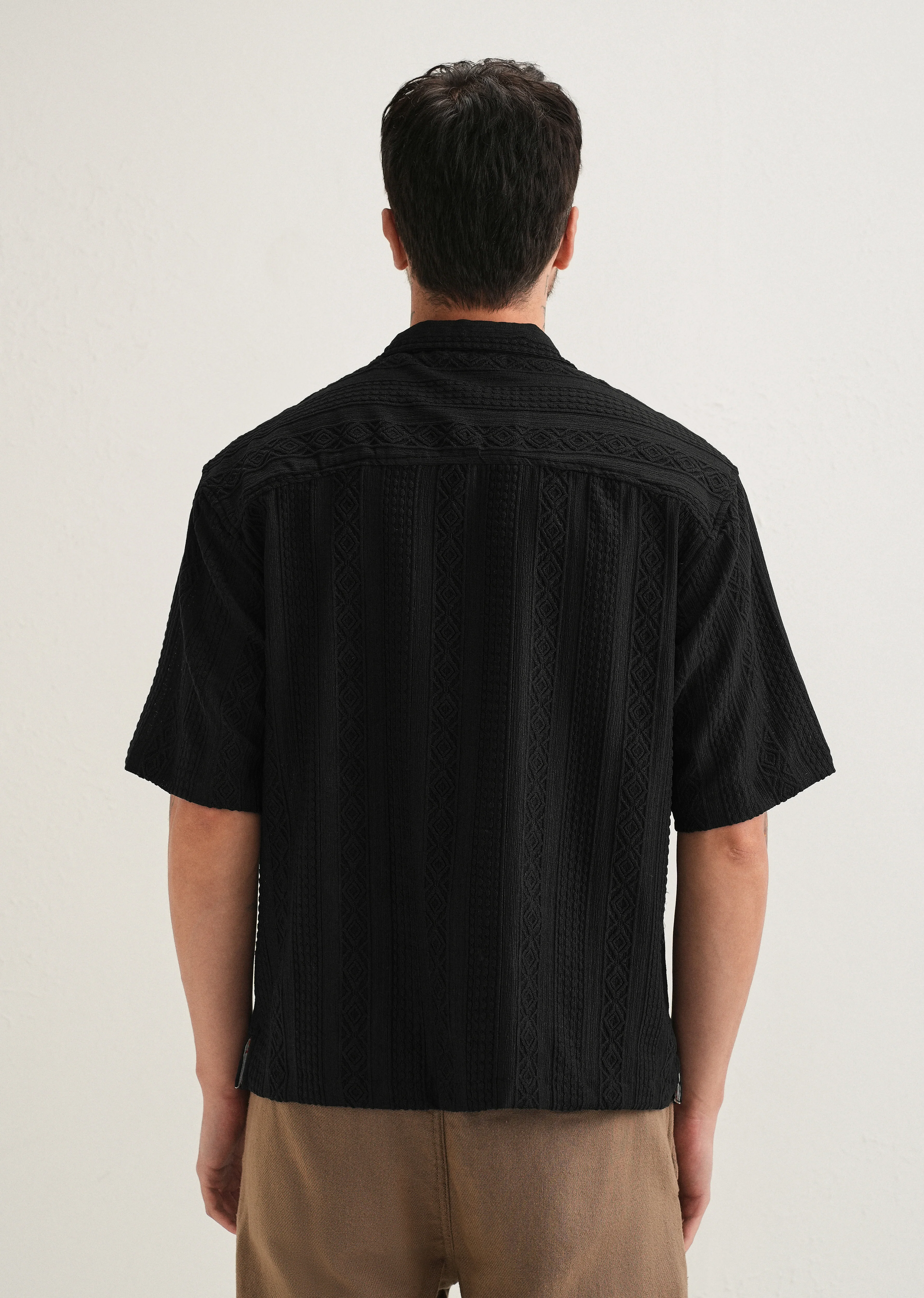 Black Geometric Textured Shirt - Image 2