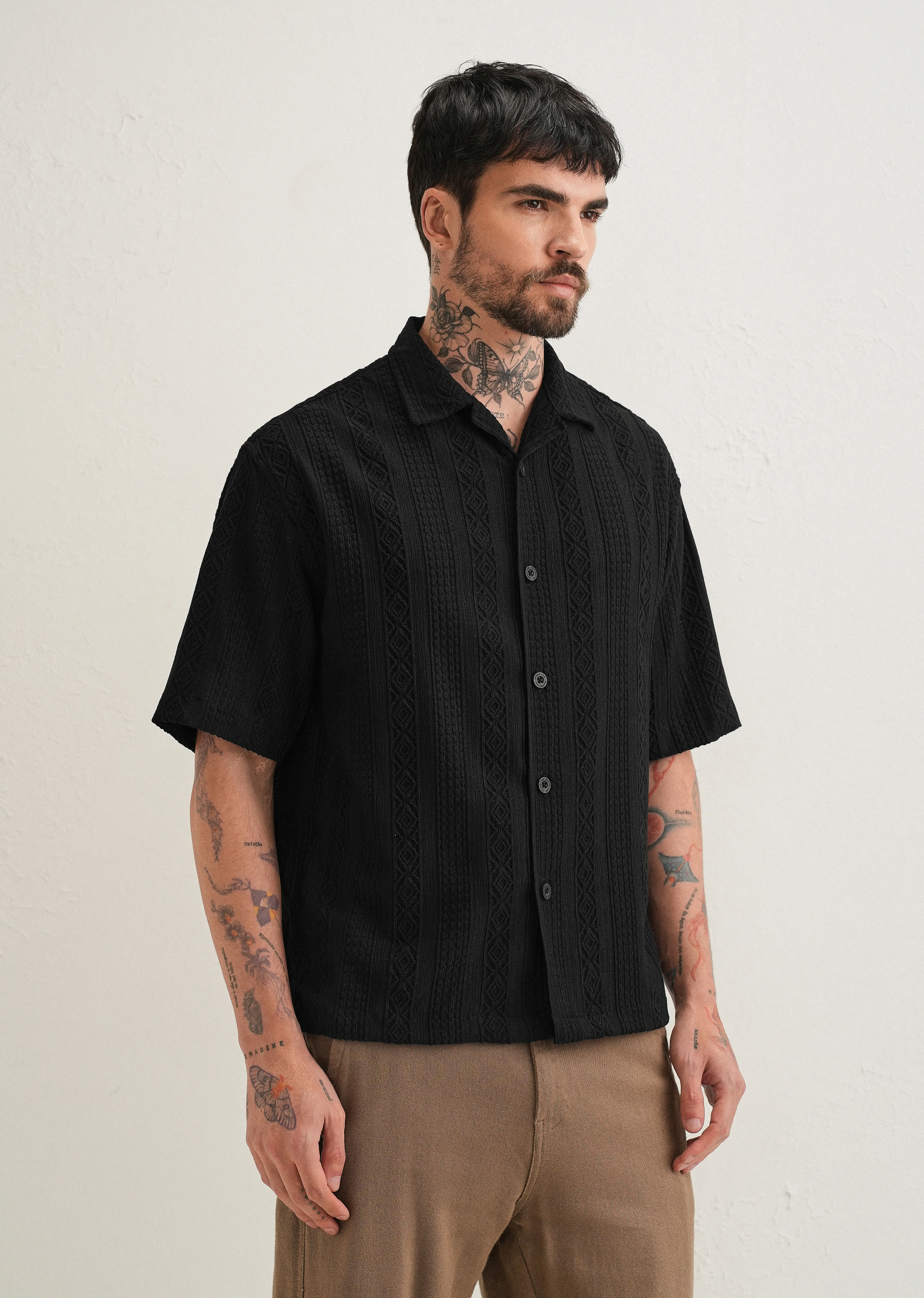 Black Geometric Textured Shirt - Image 4