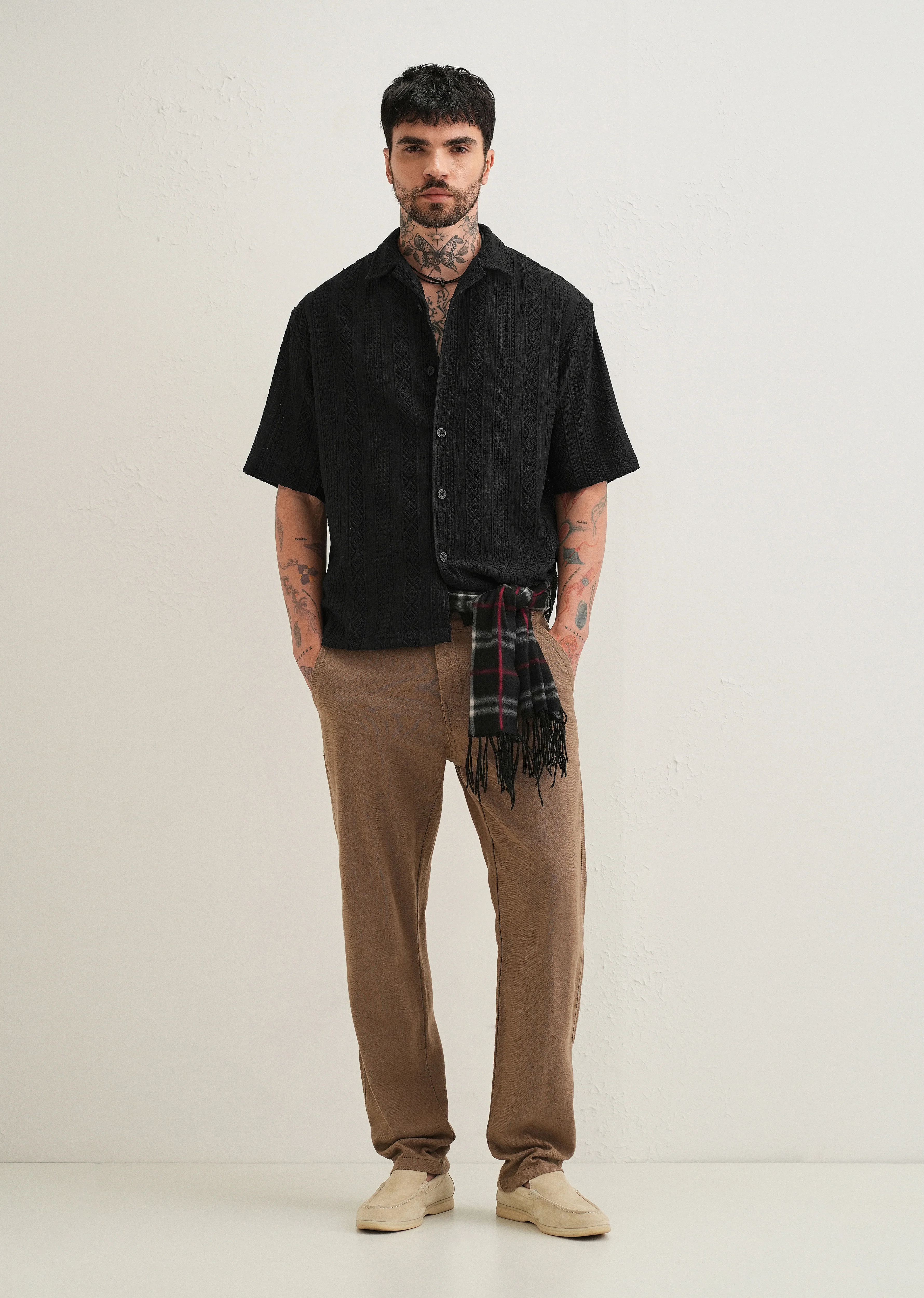 Black Geometric Textured Shirt - Image 6