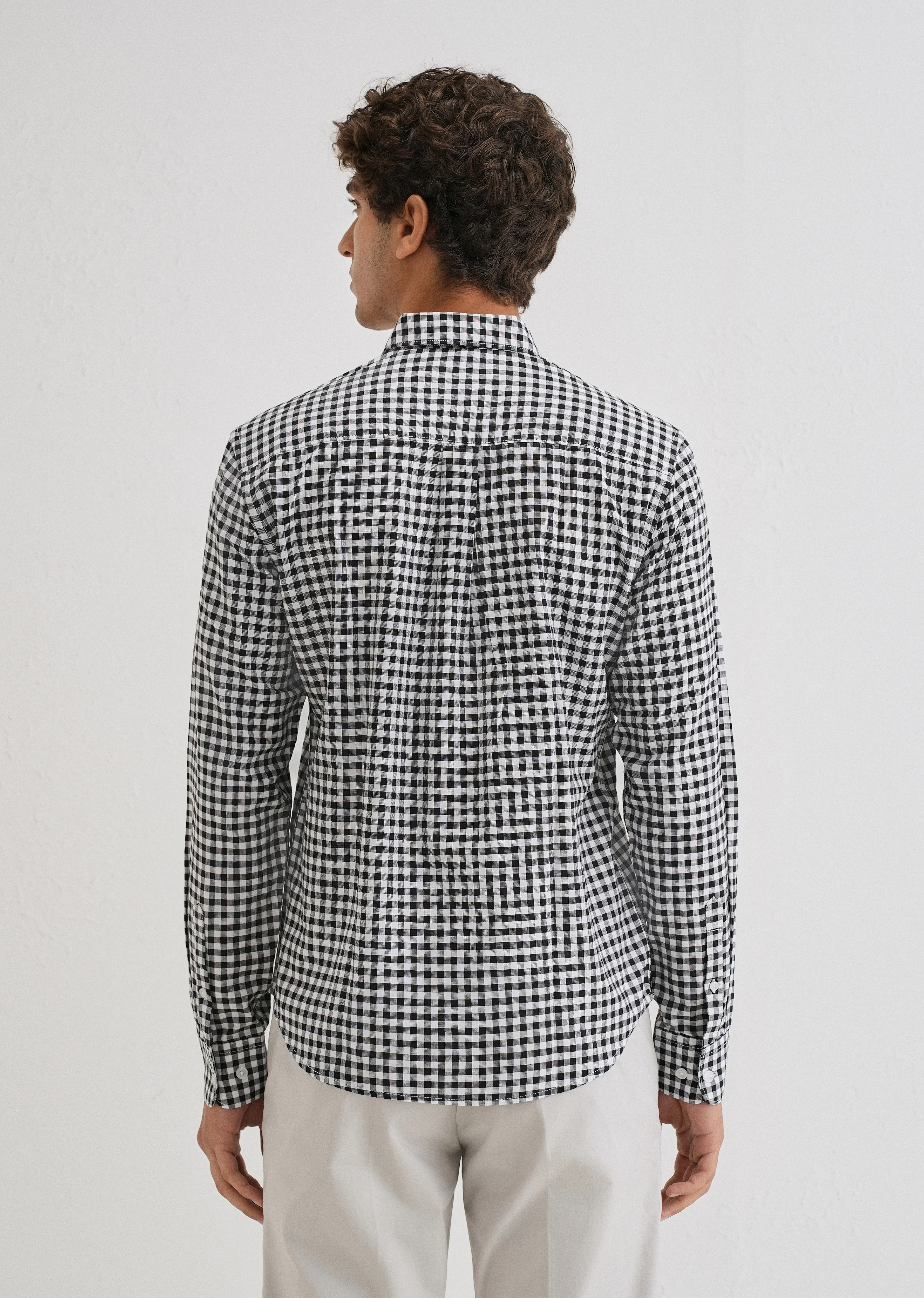 Black Gingham Check Cotton Oxford Shirt - Image 2