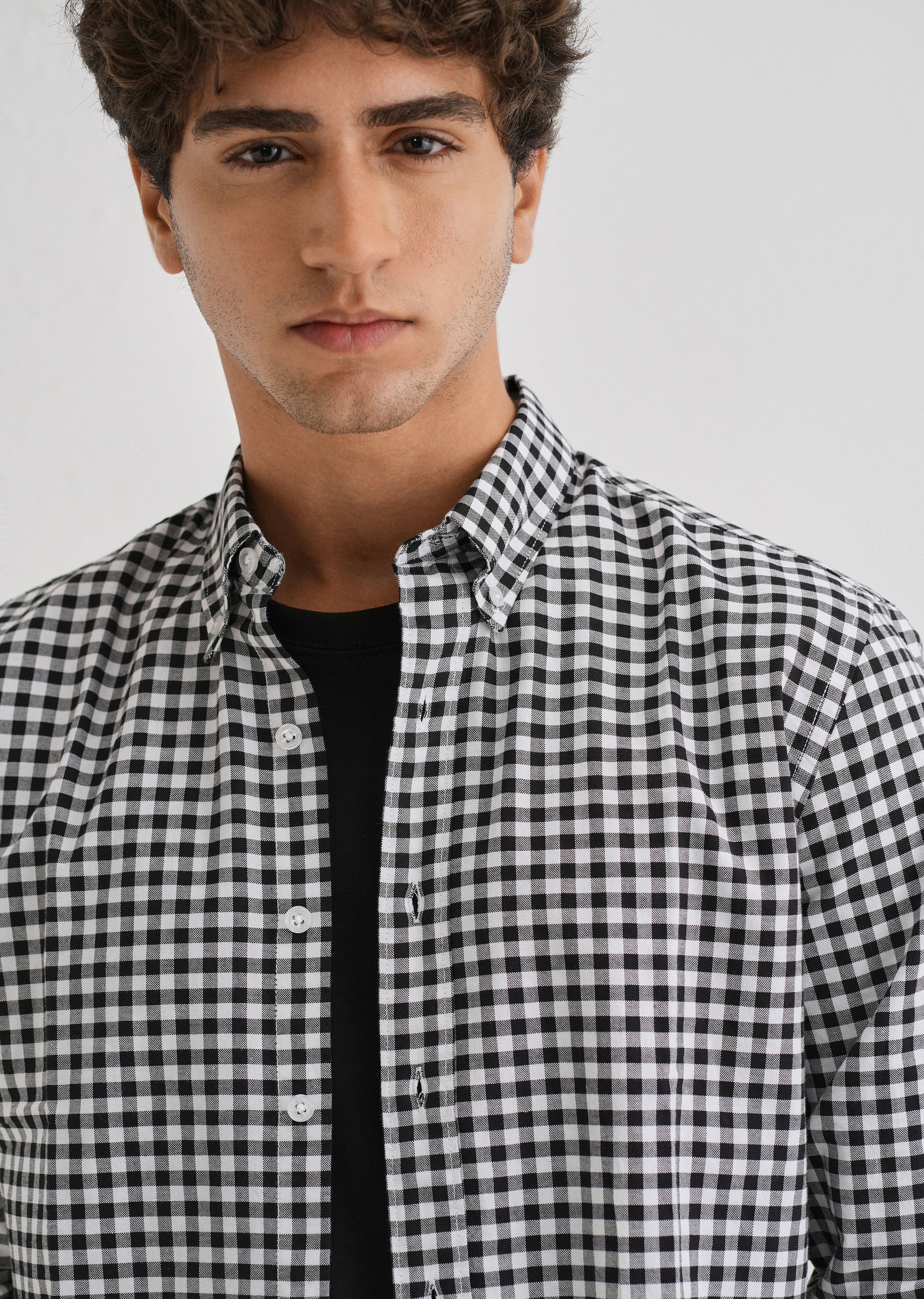 Black Gingham Check Cotton Oxford Shirt - Image 5