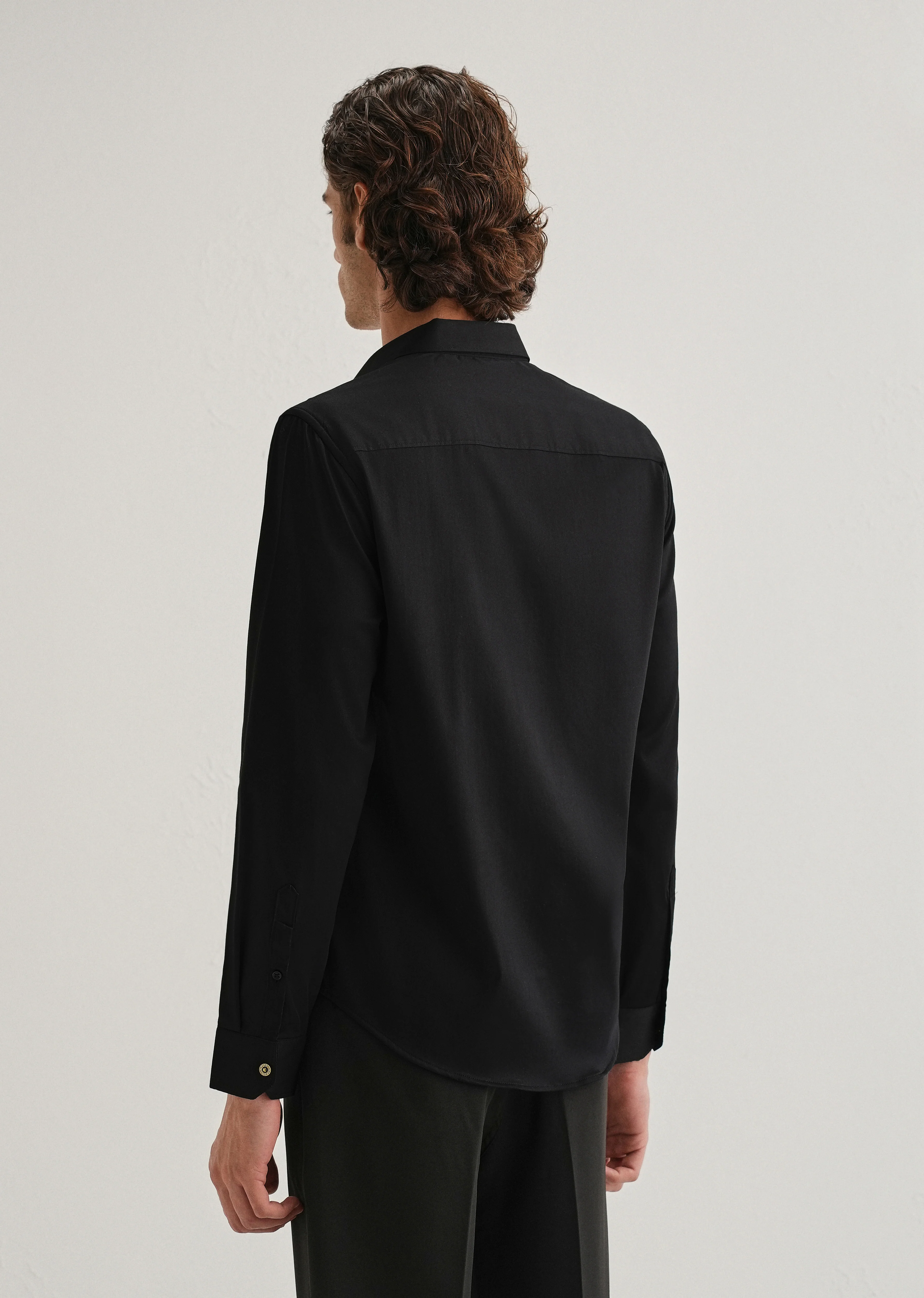 Black Glossy Gold Embellished Button Shirt - Image 4