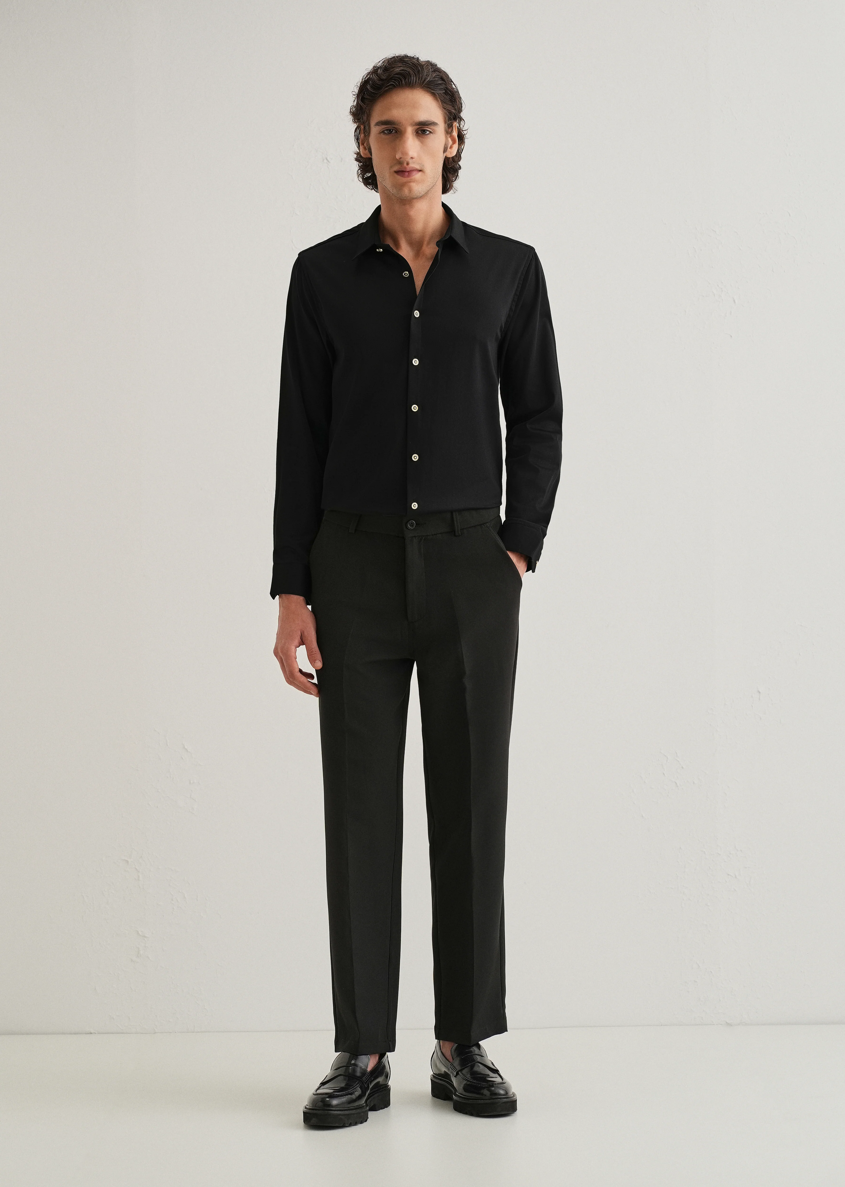 Black Glossy Gold Embellished Button Shirt - Image 7