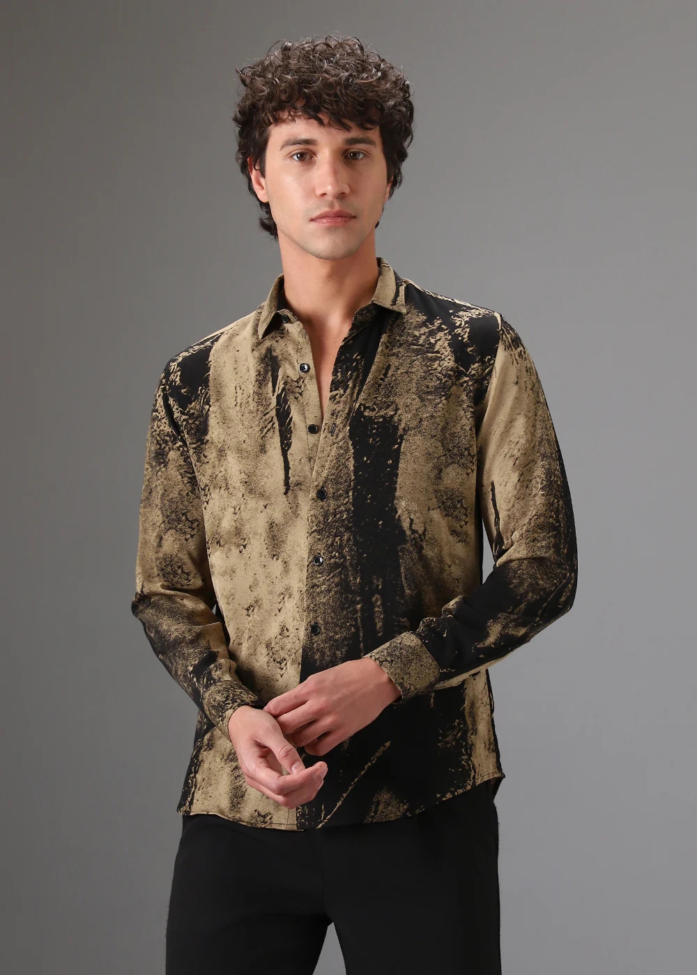 Black Golden Abstract Printed Shirt - Image 3