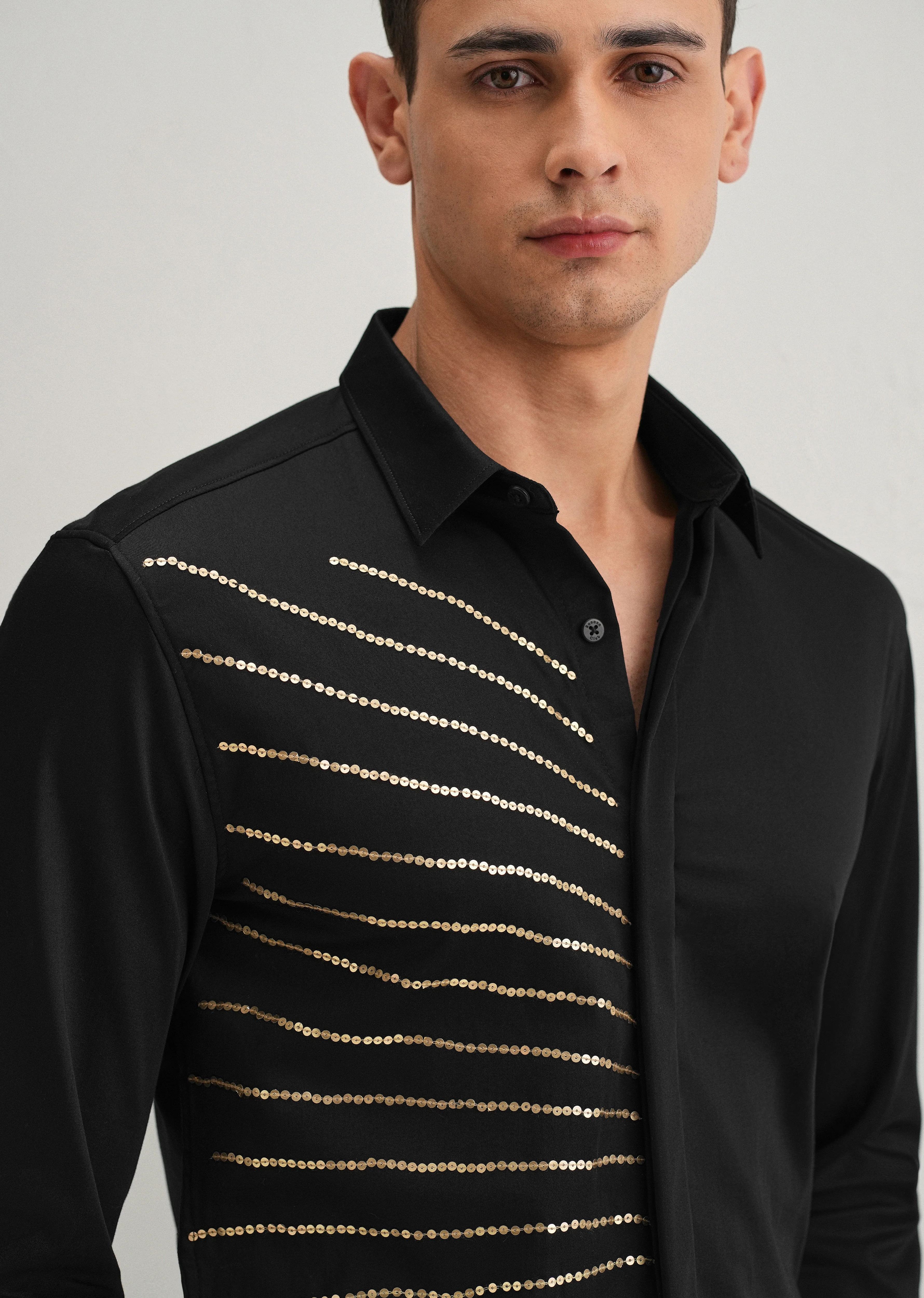 Black Gradient Ray Sequin Designer Shirt - Image 3