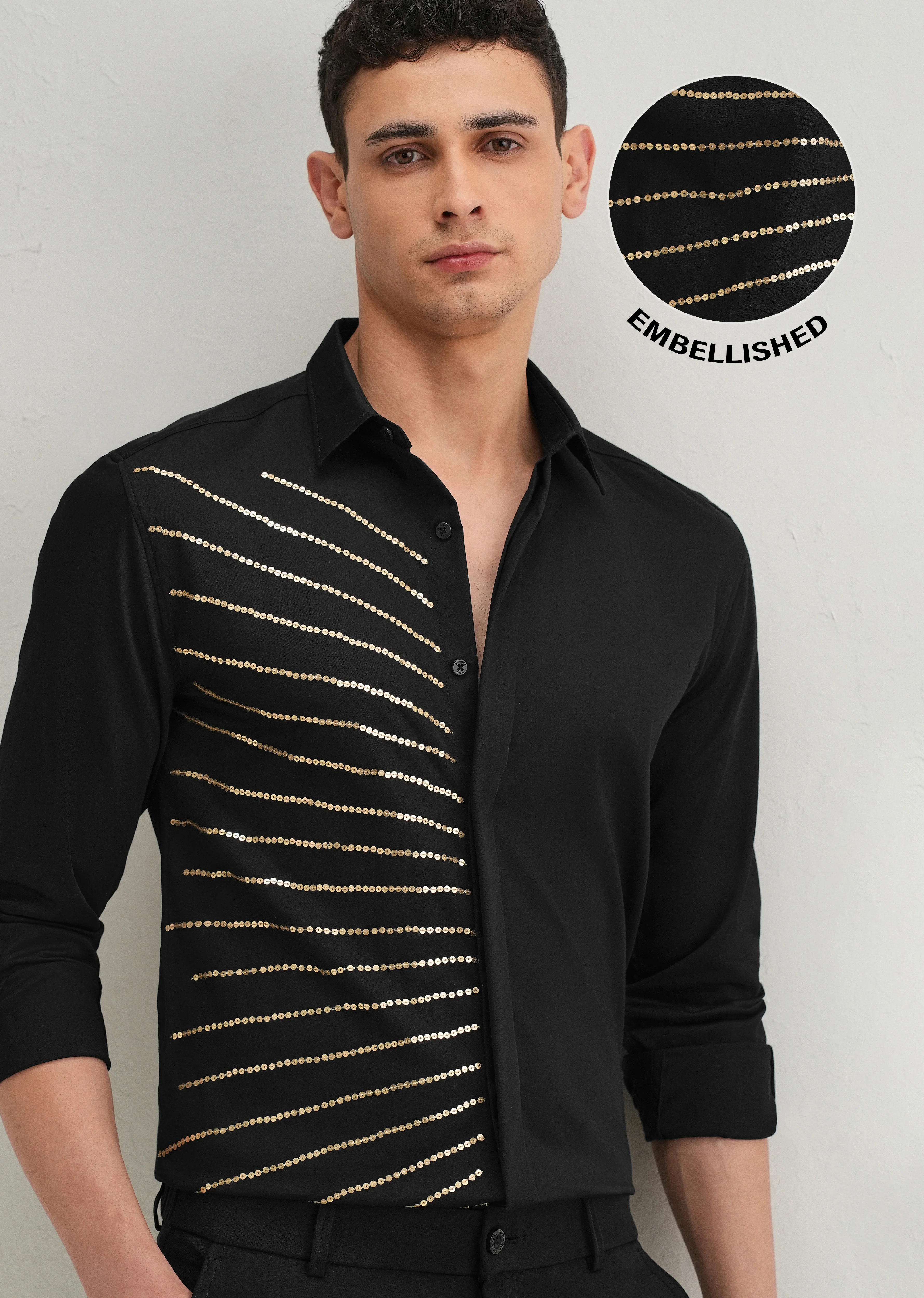 Black Gradient Ray Sequin Designer Shirt - Image 8