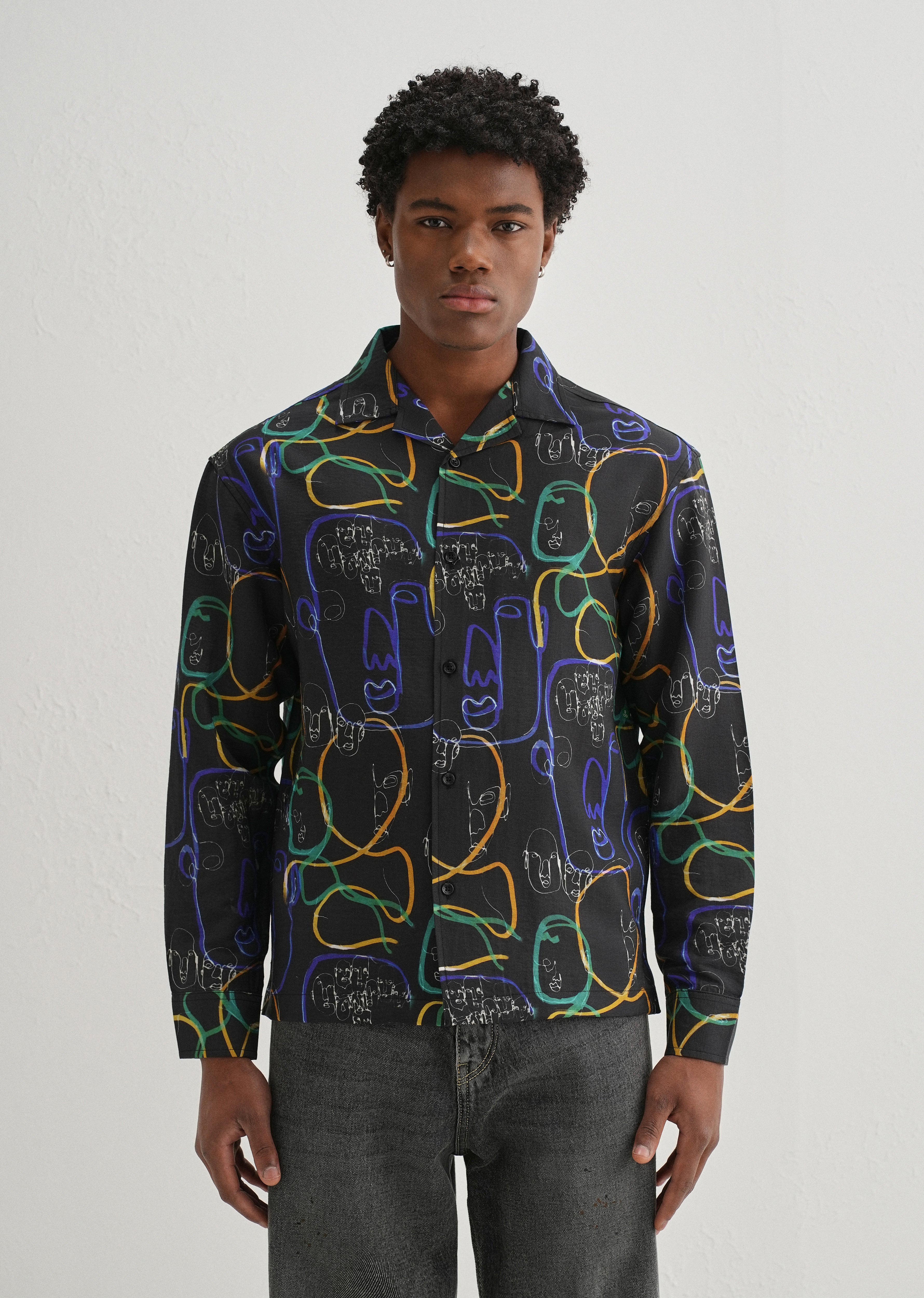 Black Graffiti Line Art Printed Shirt - Image 3