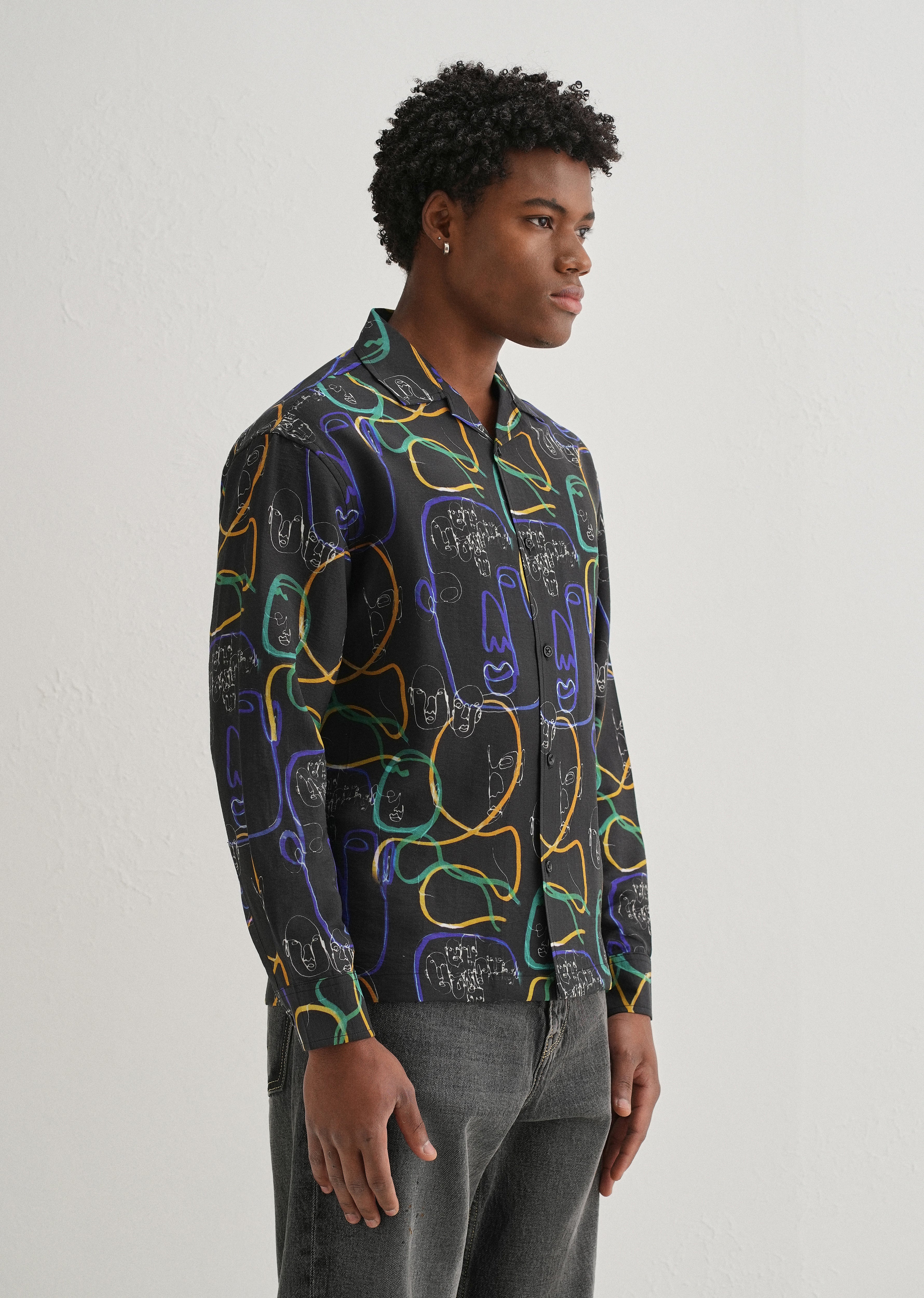 Black Graffiti Line Art Printed Shirt - Image 4