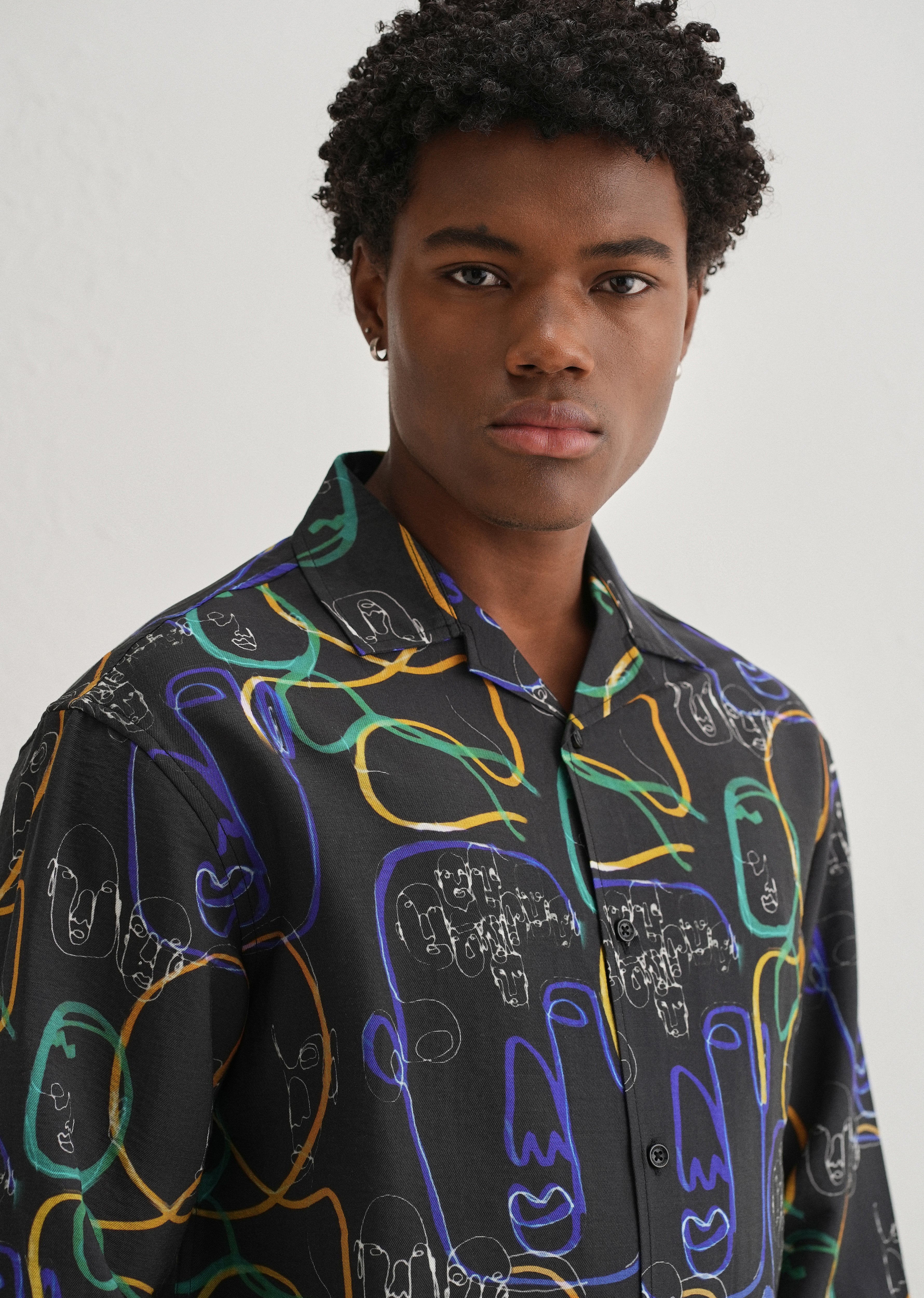 Black Graffiti Line Art Printed Shirt - Image 5