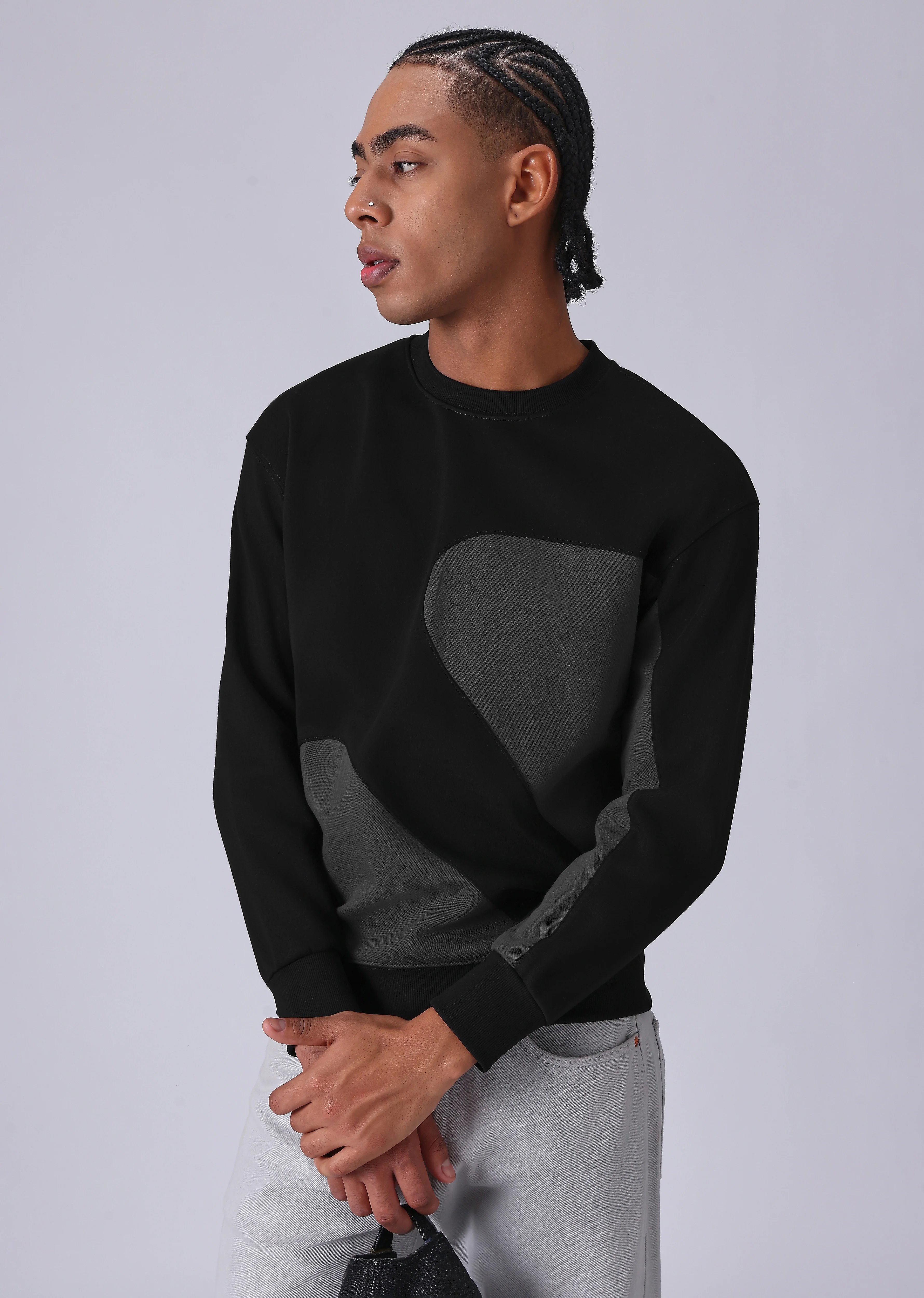 Black Grey Colorblock Sweatshirt - Image 4