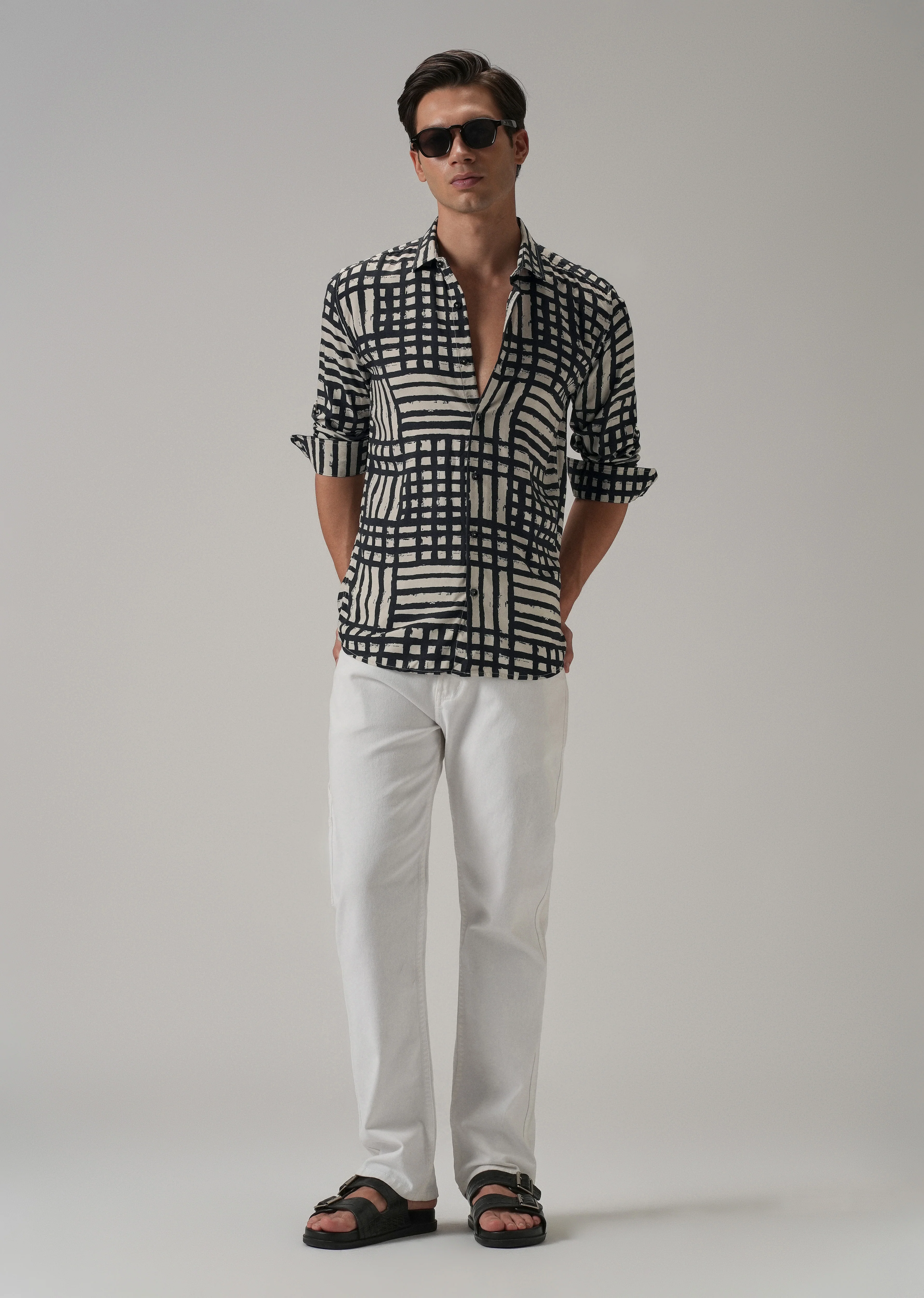 Black Grid Pattern Printed Shirt - Image 6