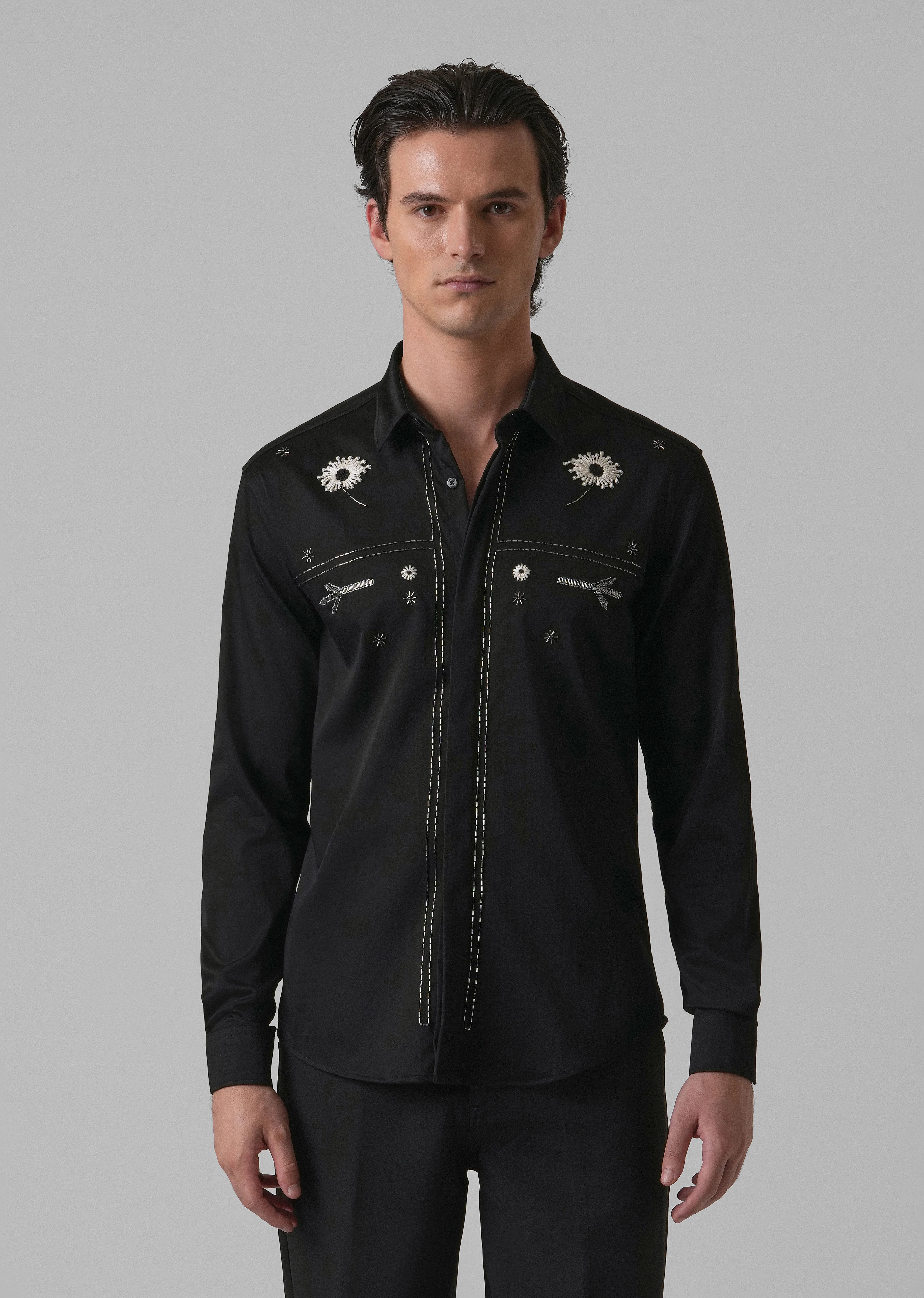 Black Handcrafted Designer Shirt - Image 3