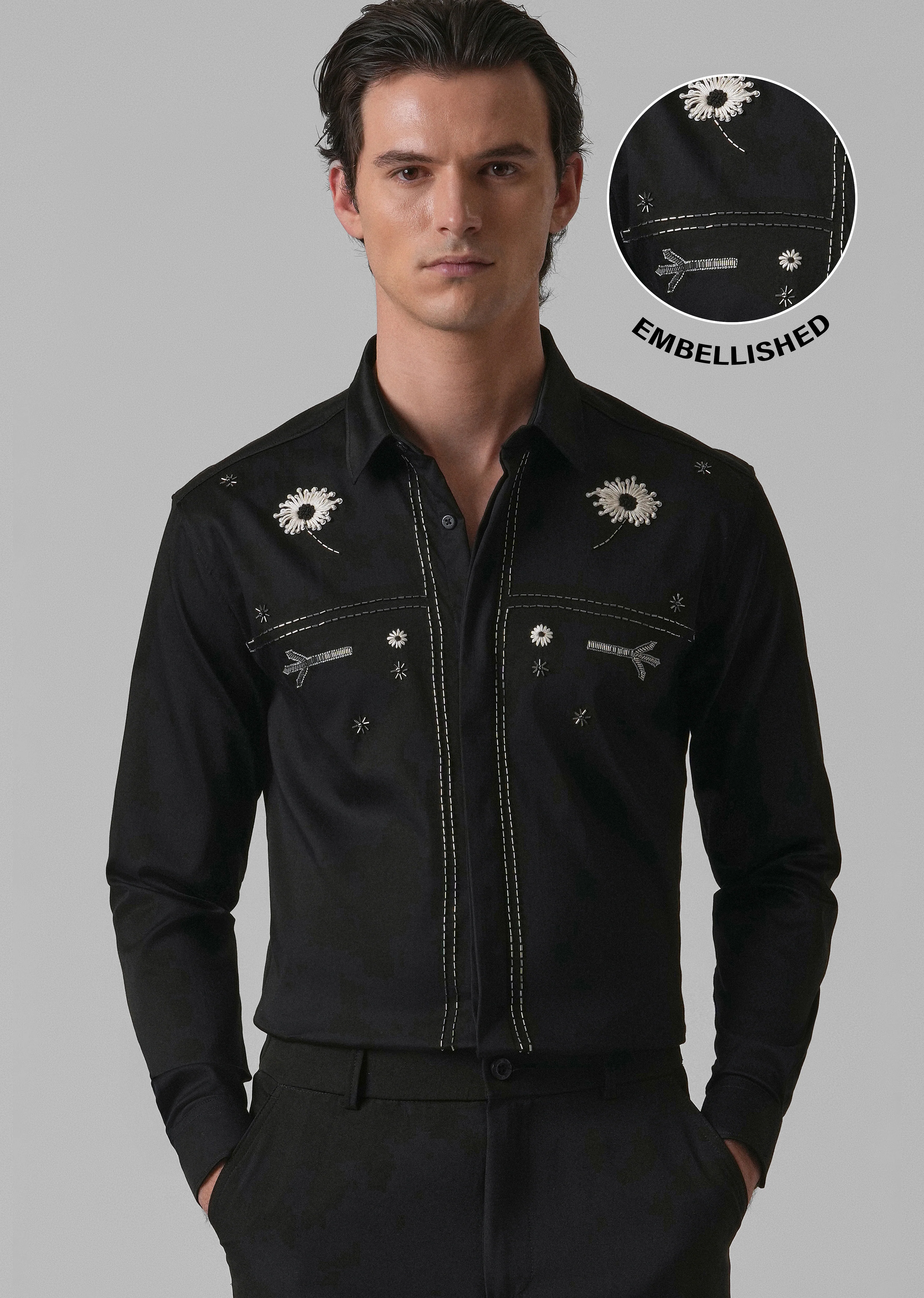 Black Handcrafted Designer Shirt - Image 7