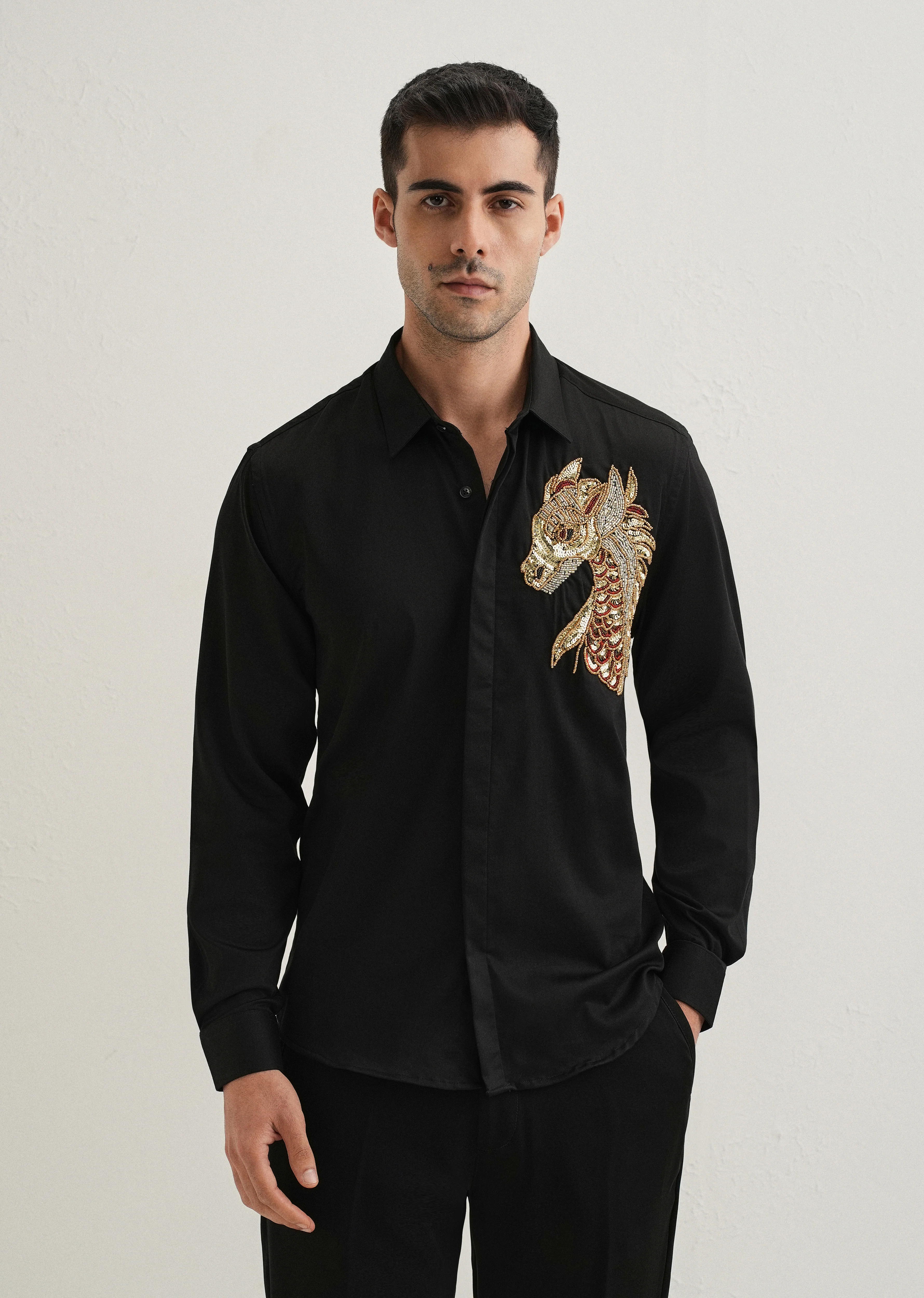 Black Embellished Dragon Designer Shirt - Image 3