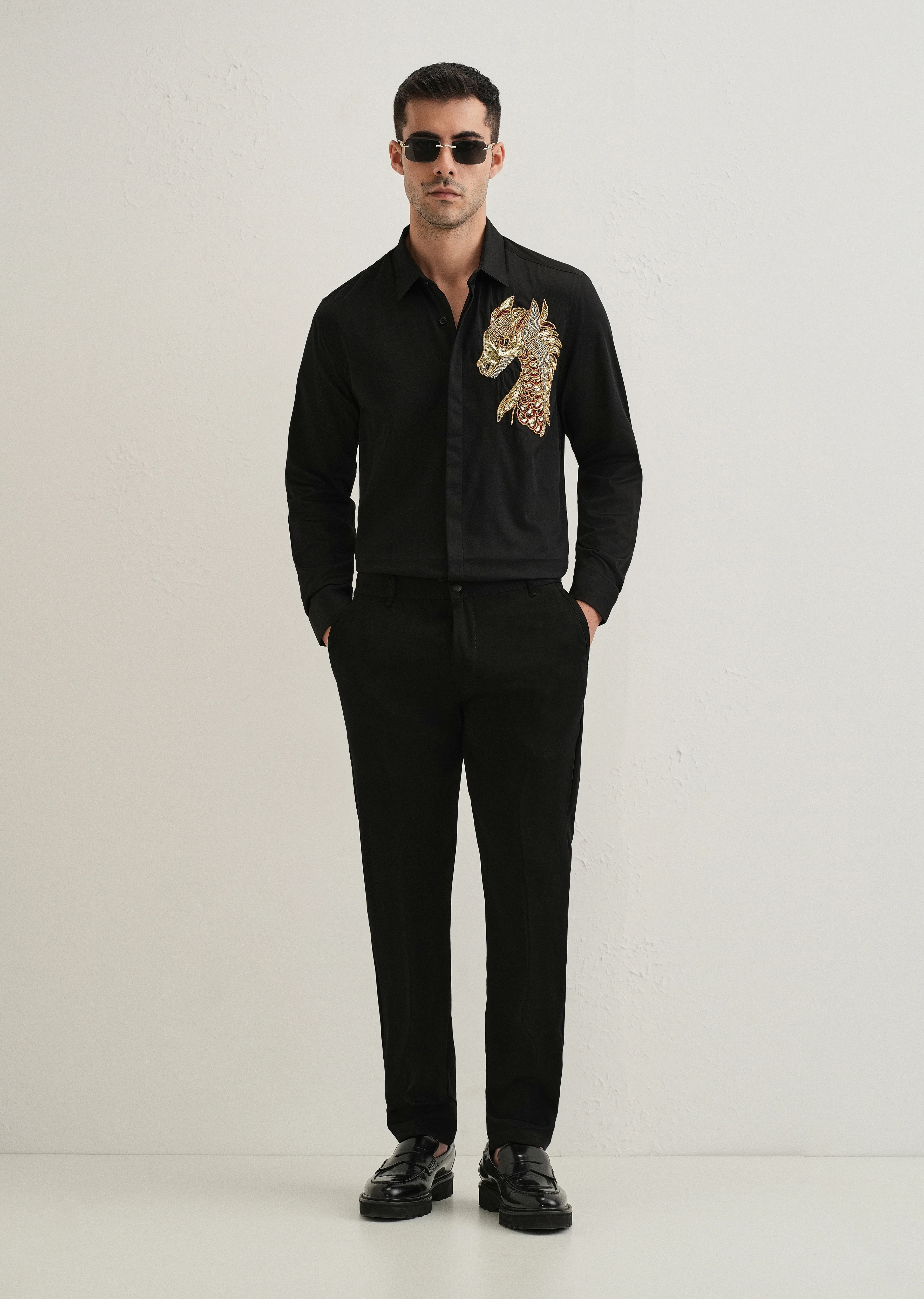 Black Embellished Dragon Designer Shirt - Image 6