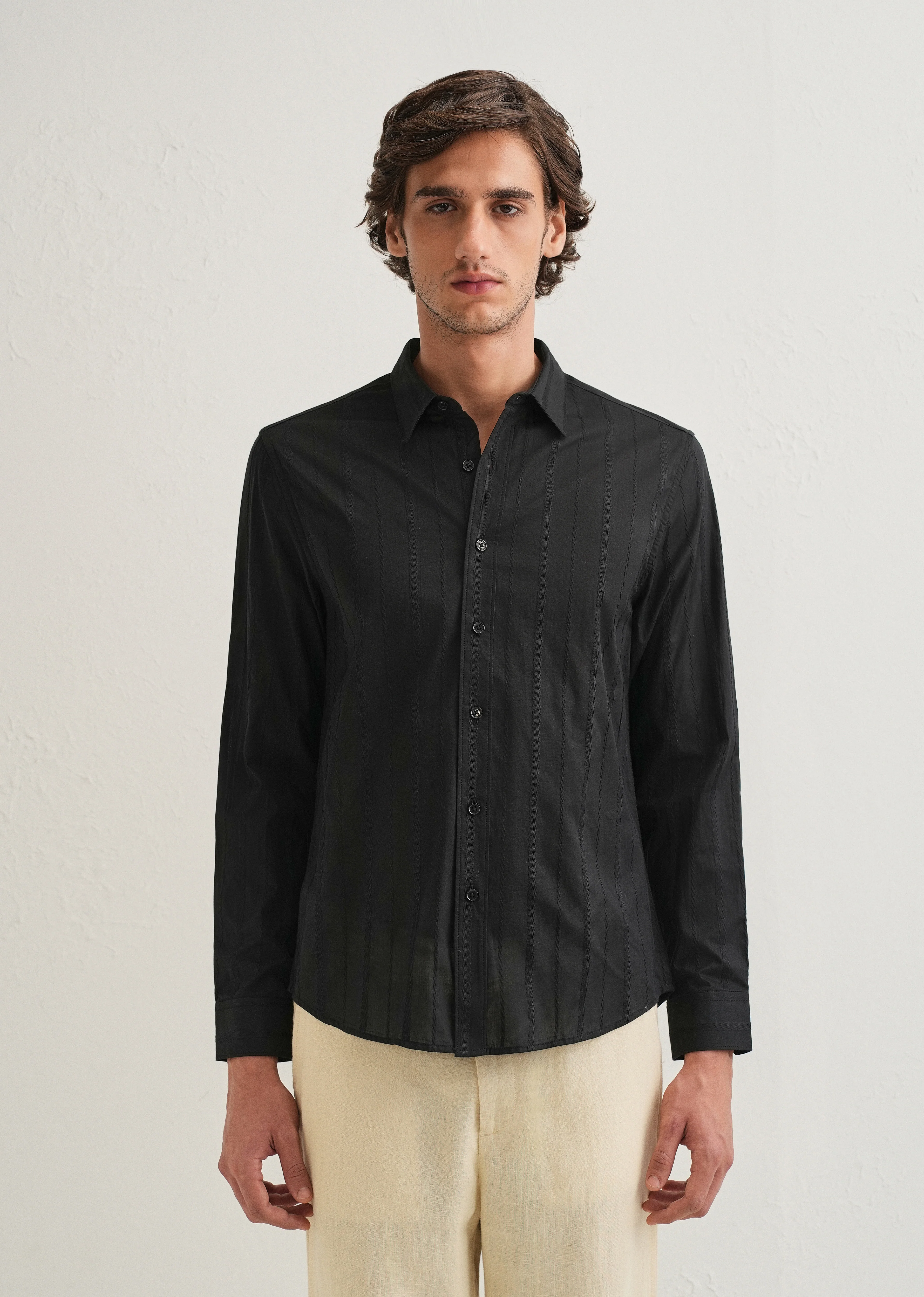 Black Herringbone Pattern Shirt - Image 3