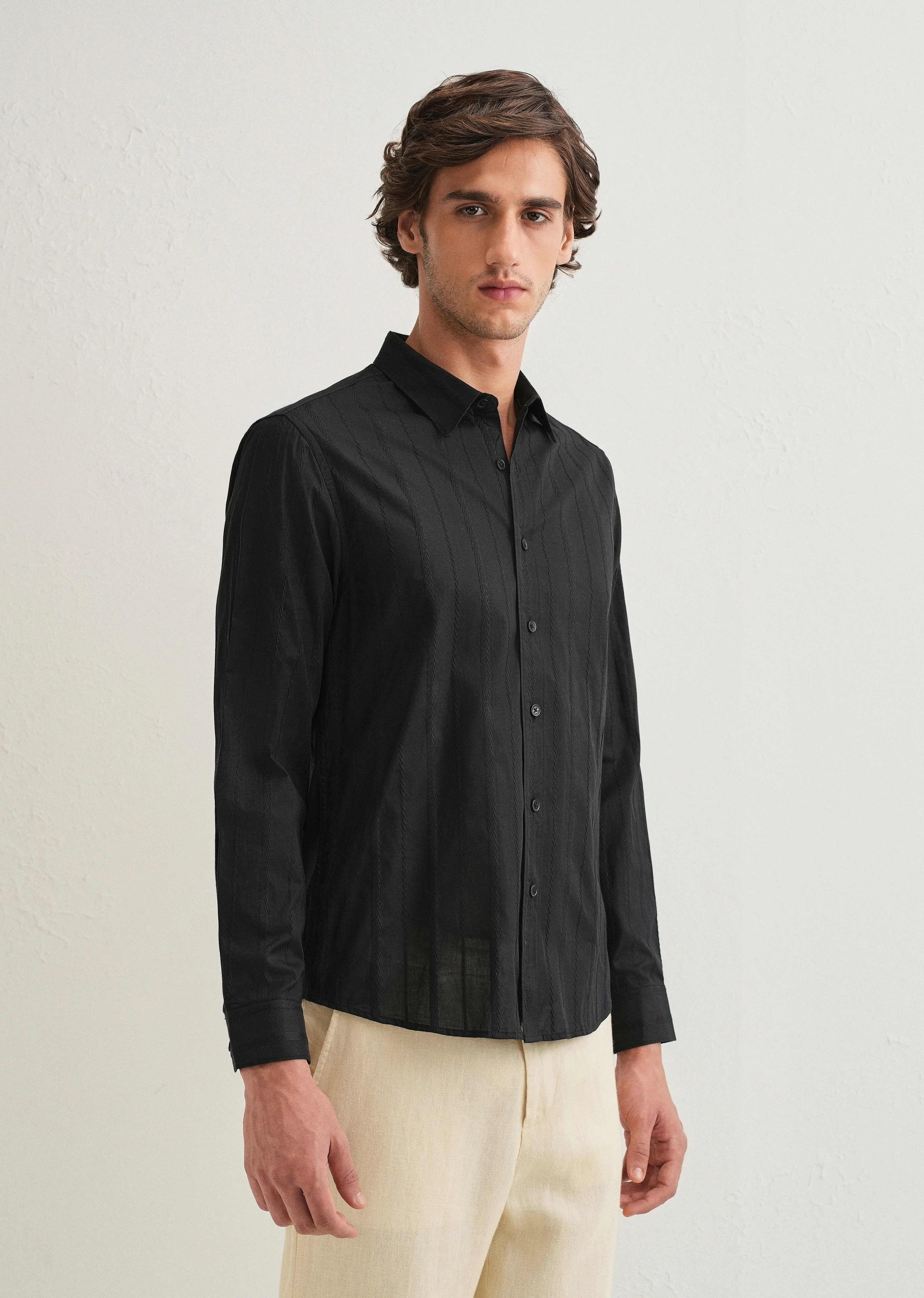 Black Herringbone Pattern Shirt - Image 4