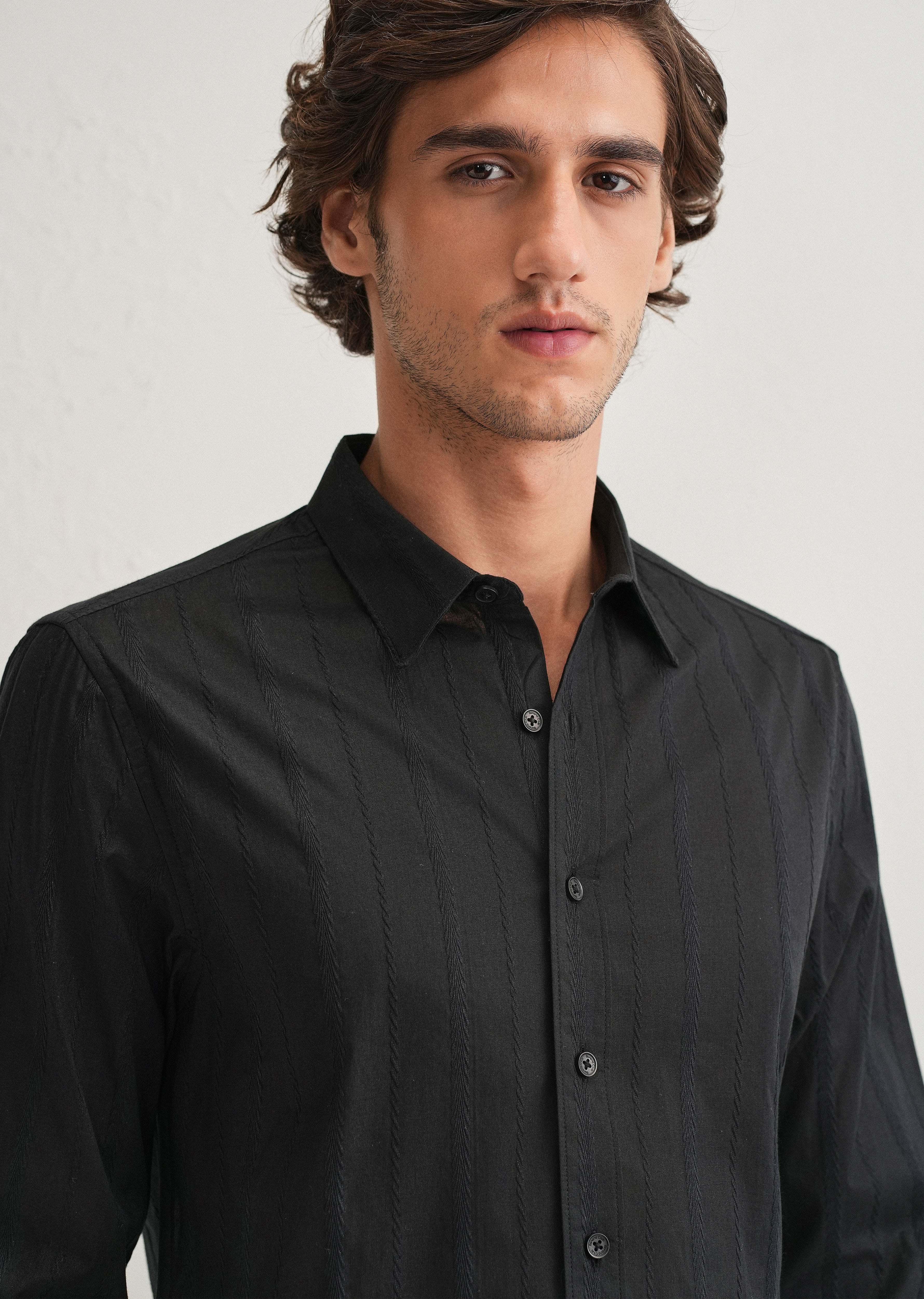 Black Herringbone Pattern Shirt - Image 5