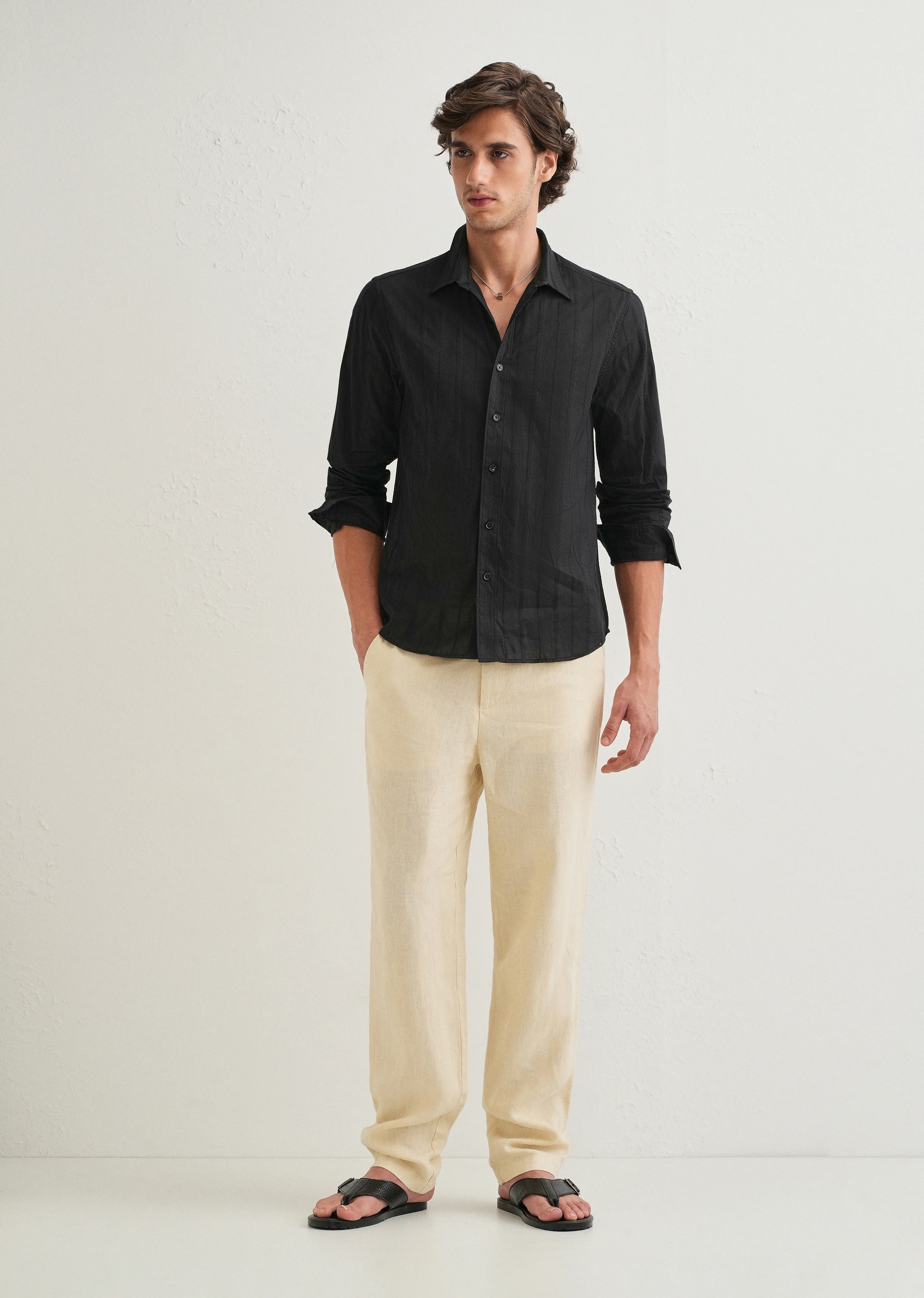 Black Herringbone Pattern Shirt - Image 6