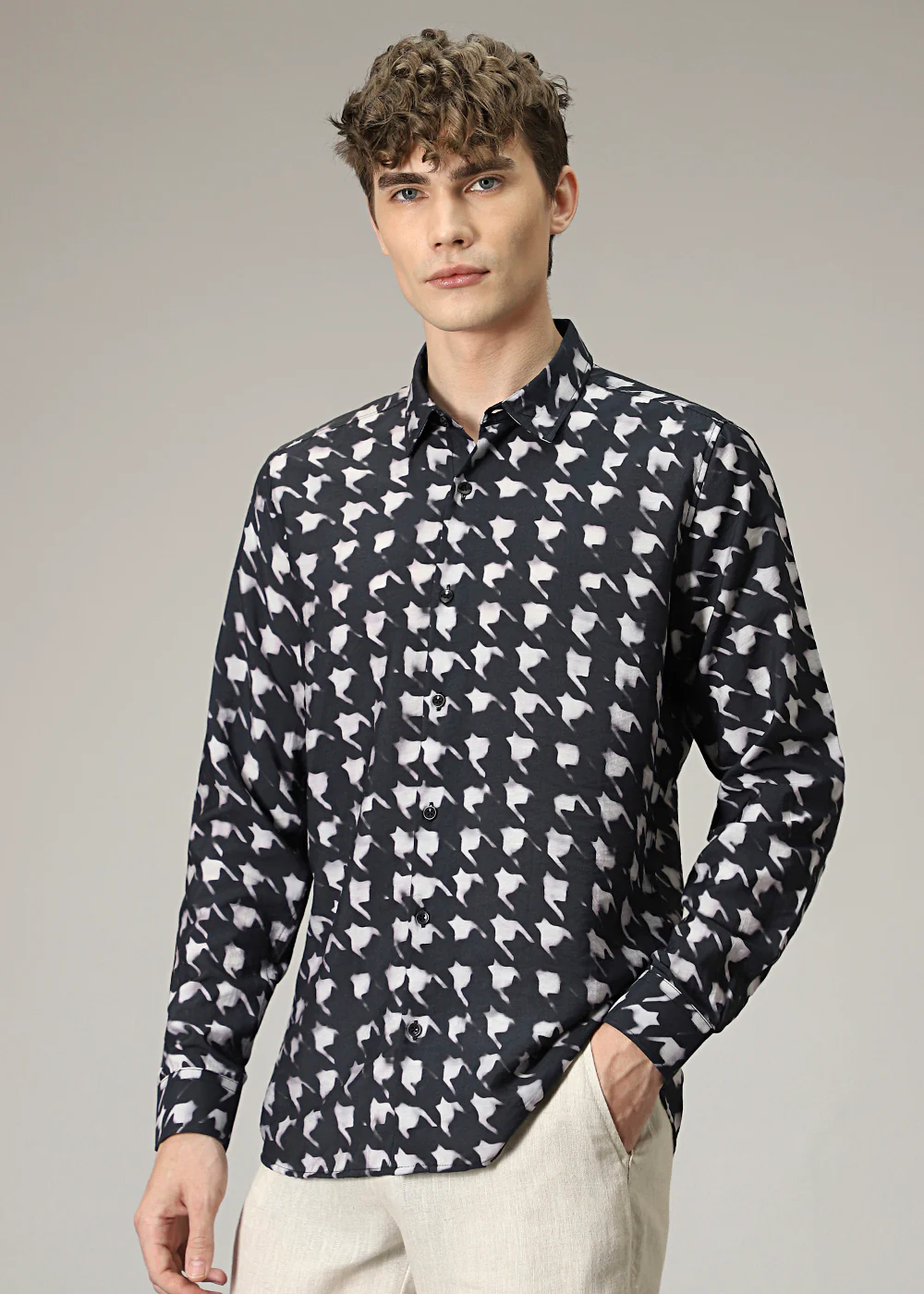 Black Herringbone Print Shirt - Image 5