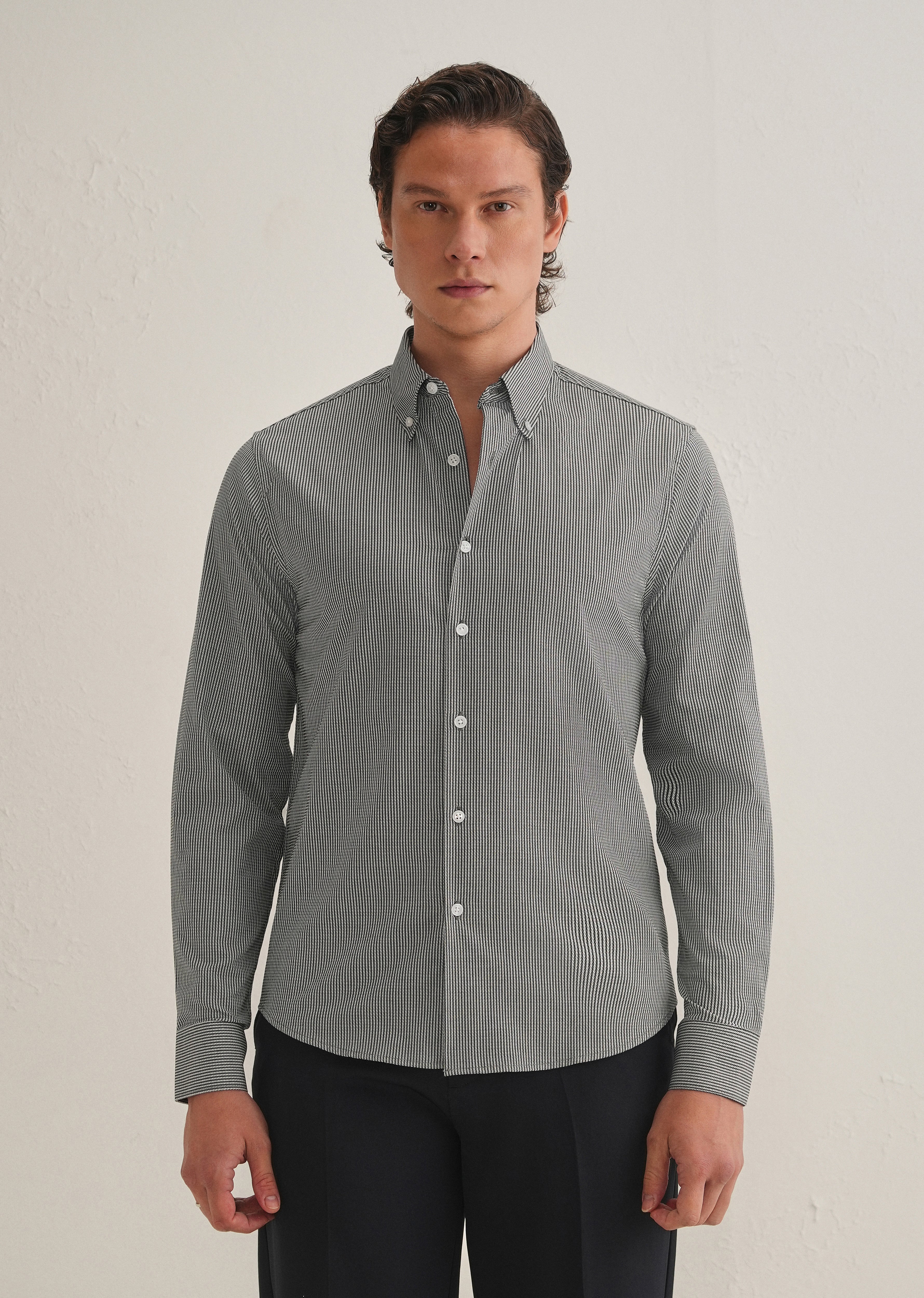 Black Houndstooth Dobby Cotton Shirt - Image 3