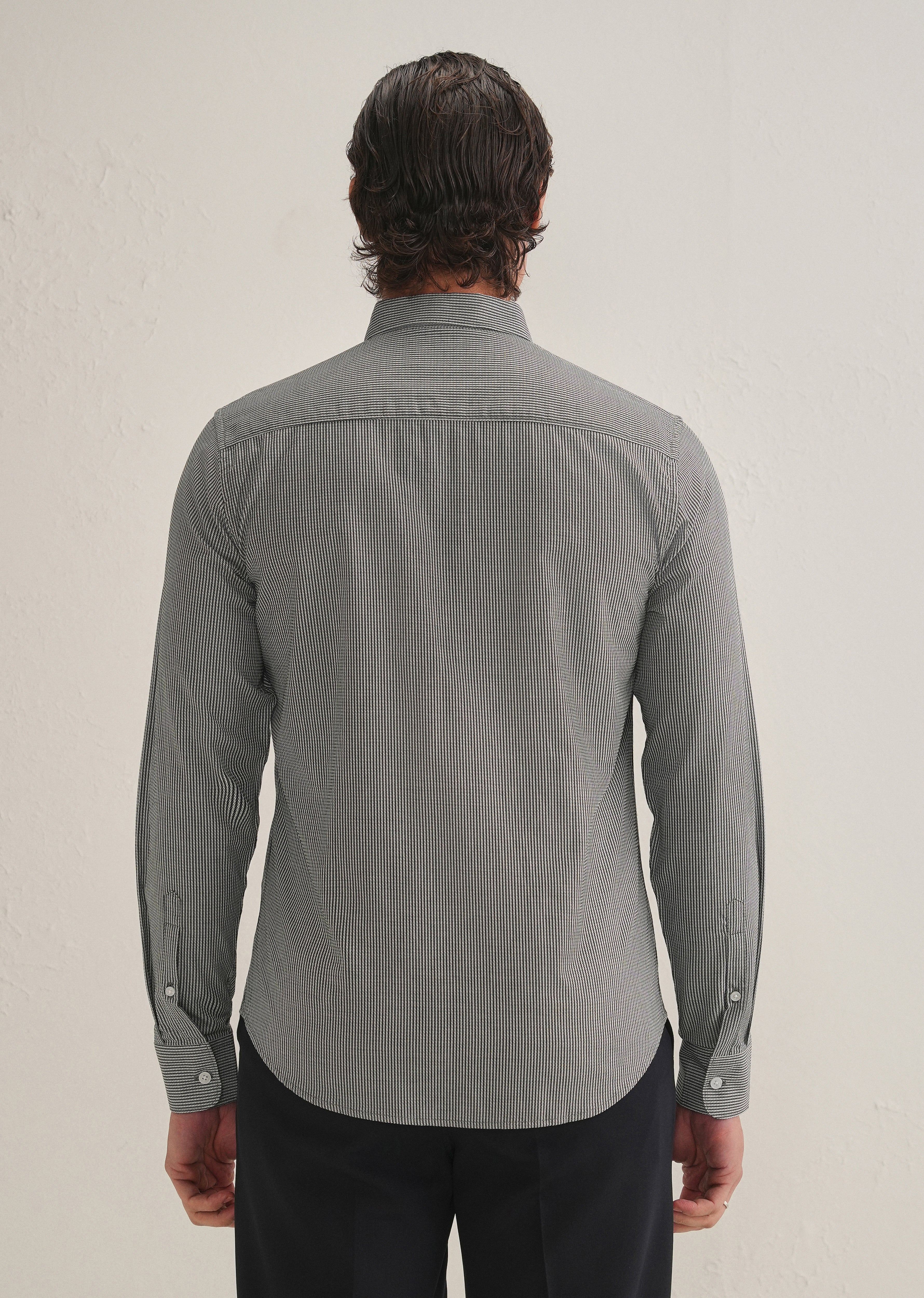 Black Houndstooth Dobby Cotton Shirt - Image 4