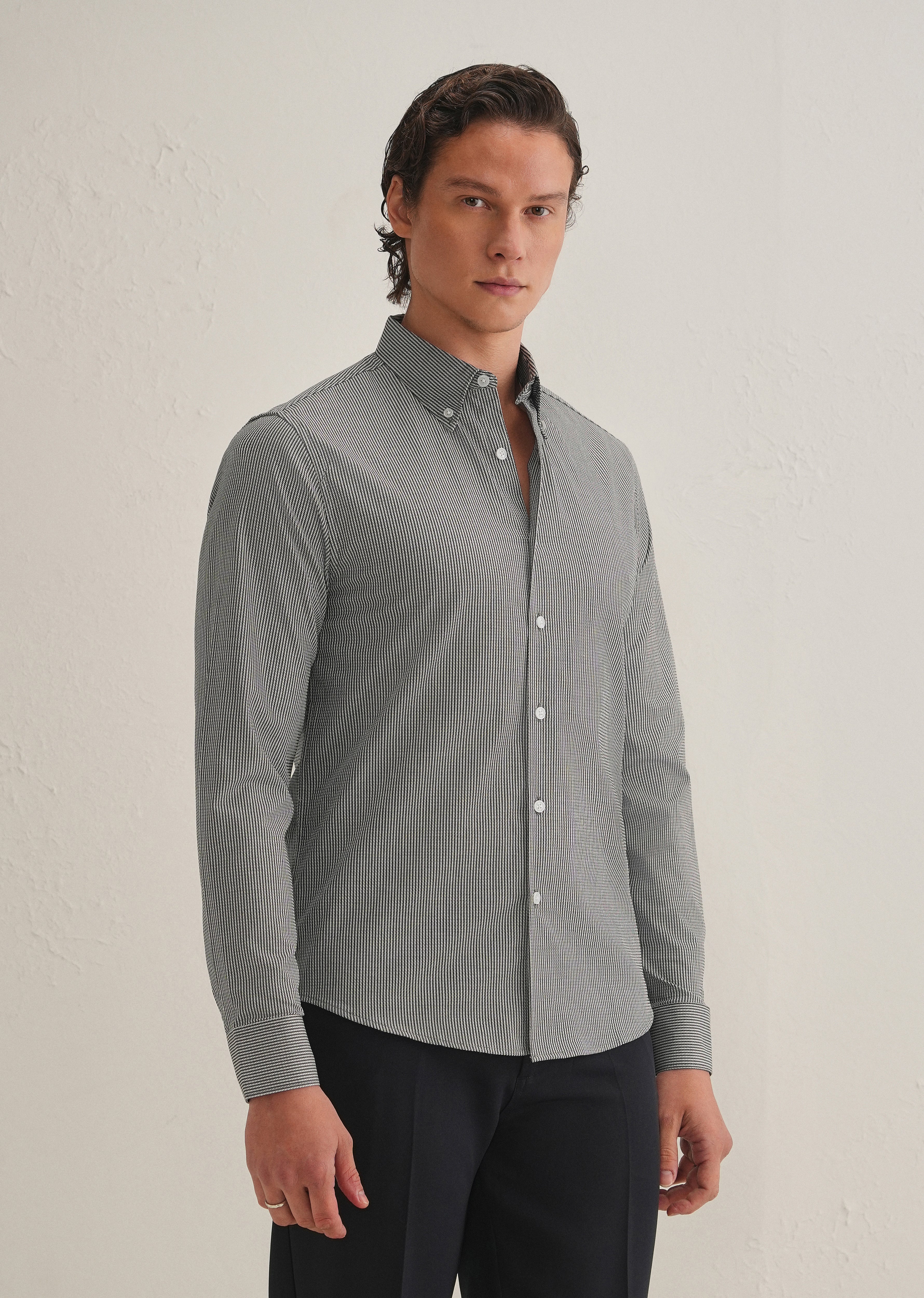 Black Houndstooth Dobby Cotton Shirt - Image 5