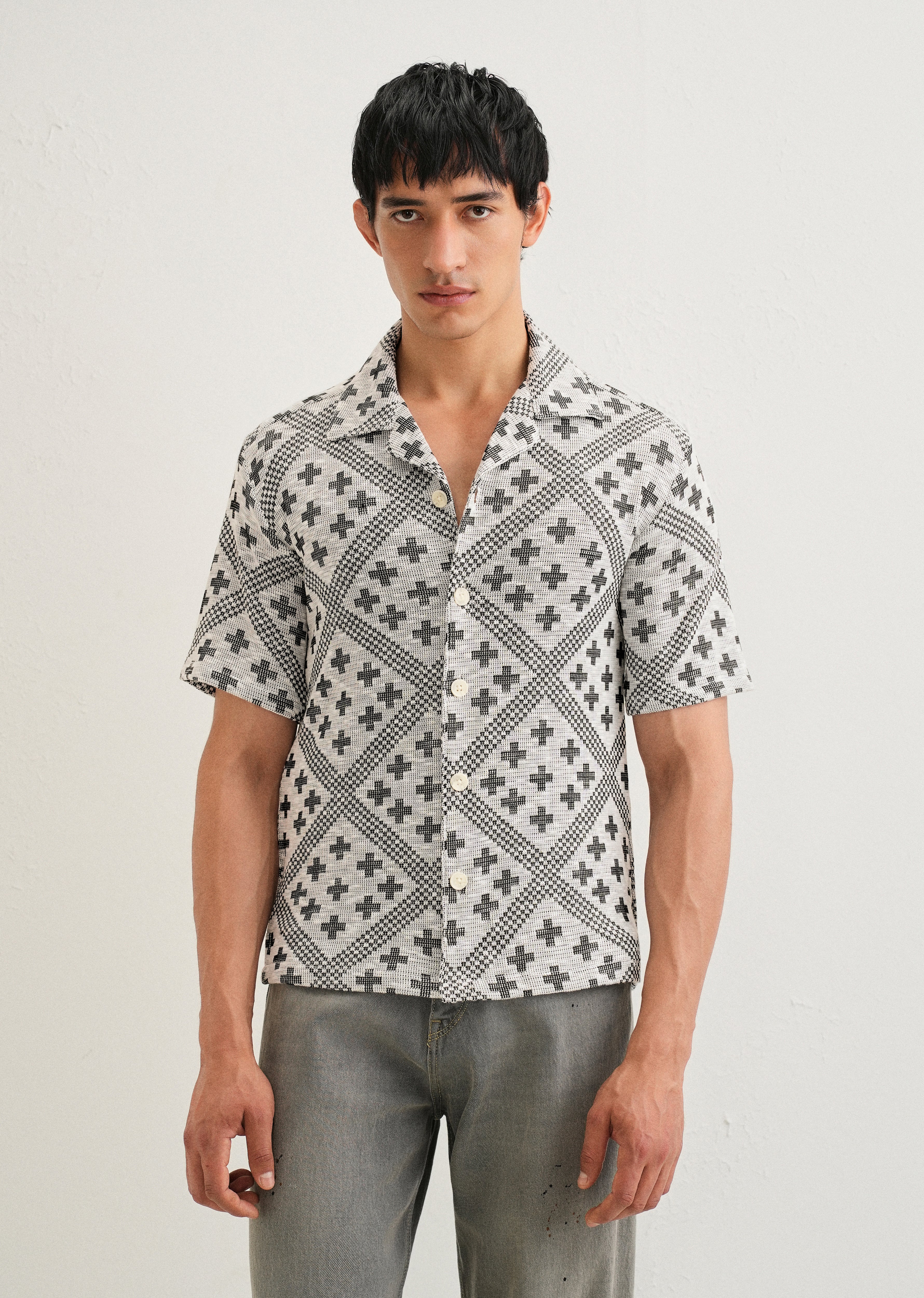 Black Jacquard Knitted Shirt - Image 3