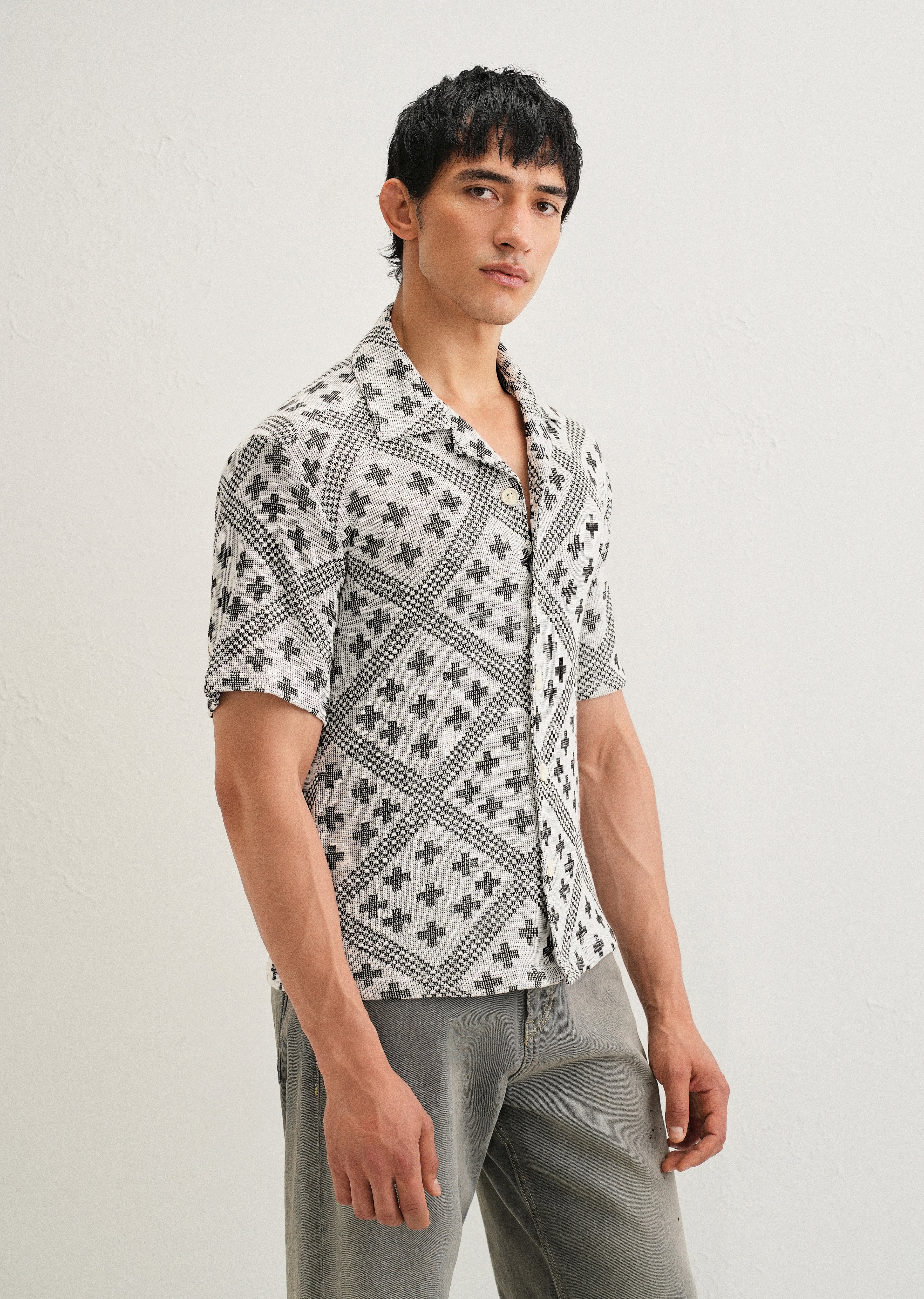 Black Jacquard Knitted Shirt - Image 4