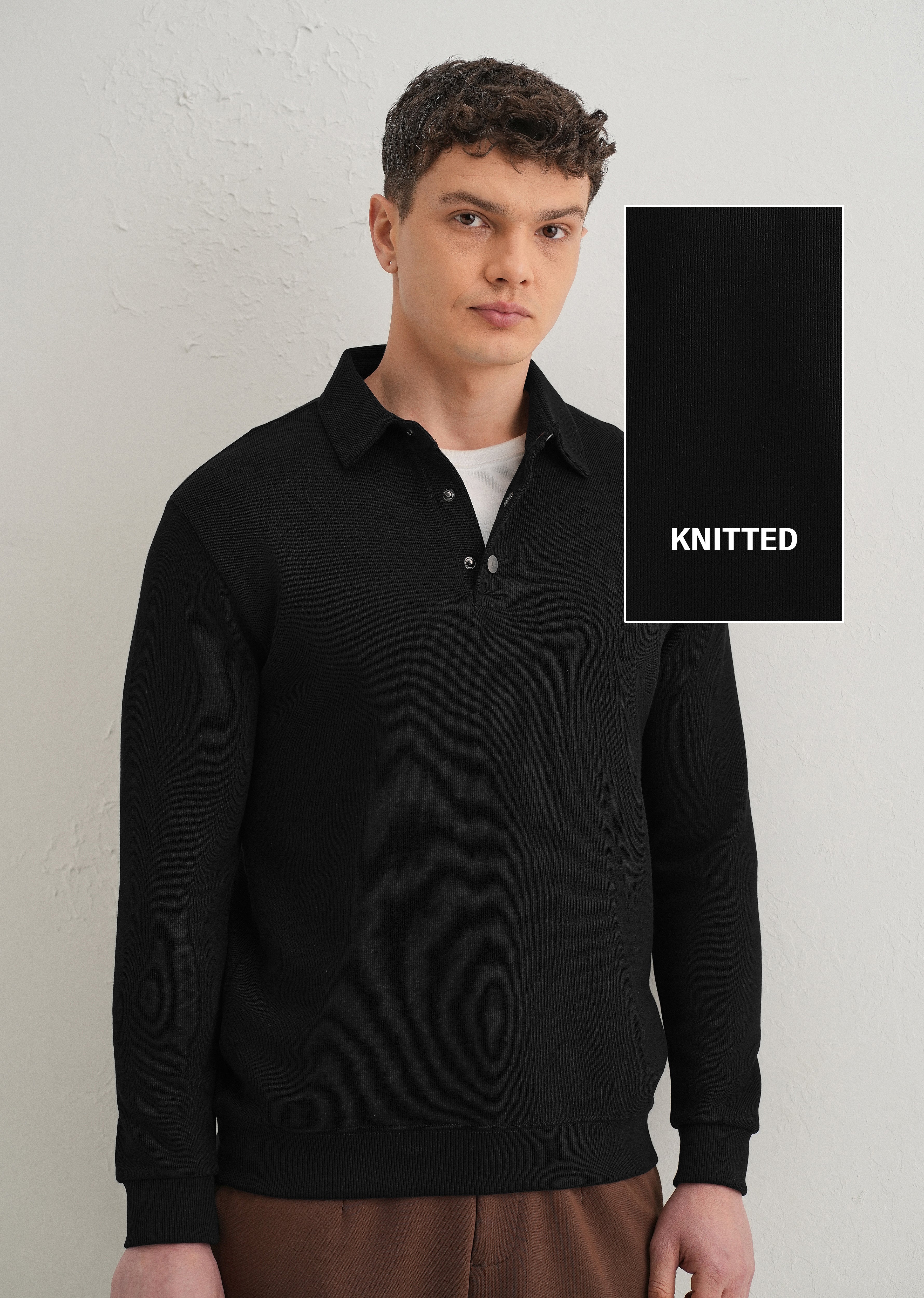 Black Knitted Polo Sweatshirt - Image 10