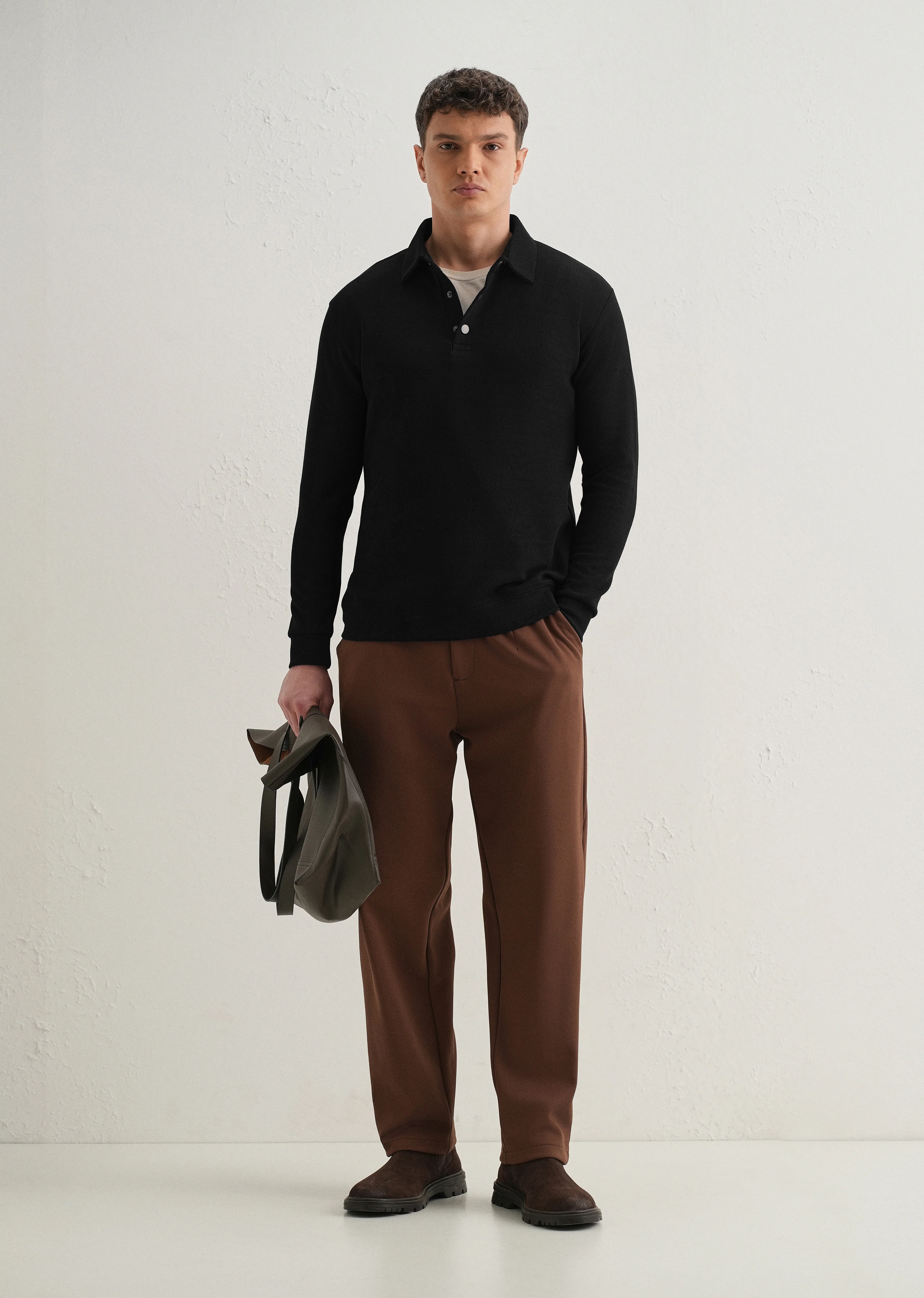 Black Knitted Polo Sweatshirt - Image 9