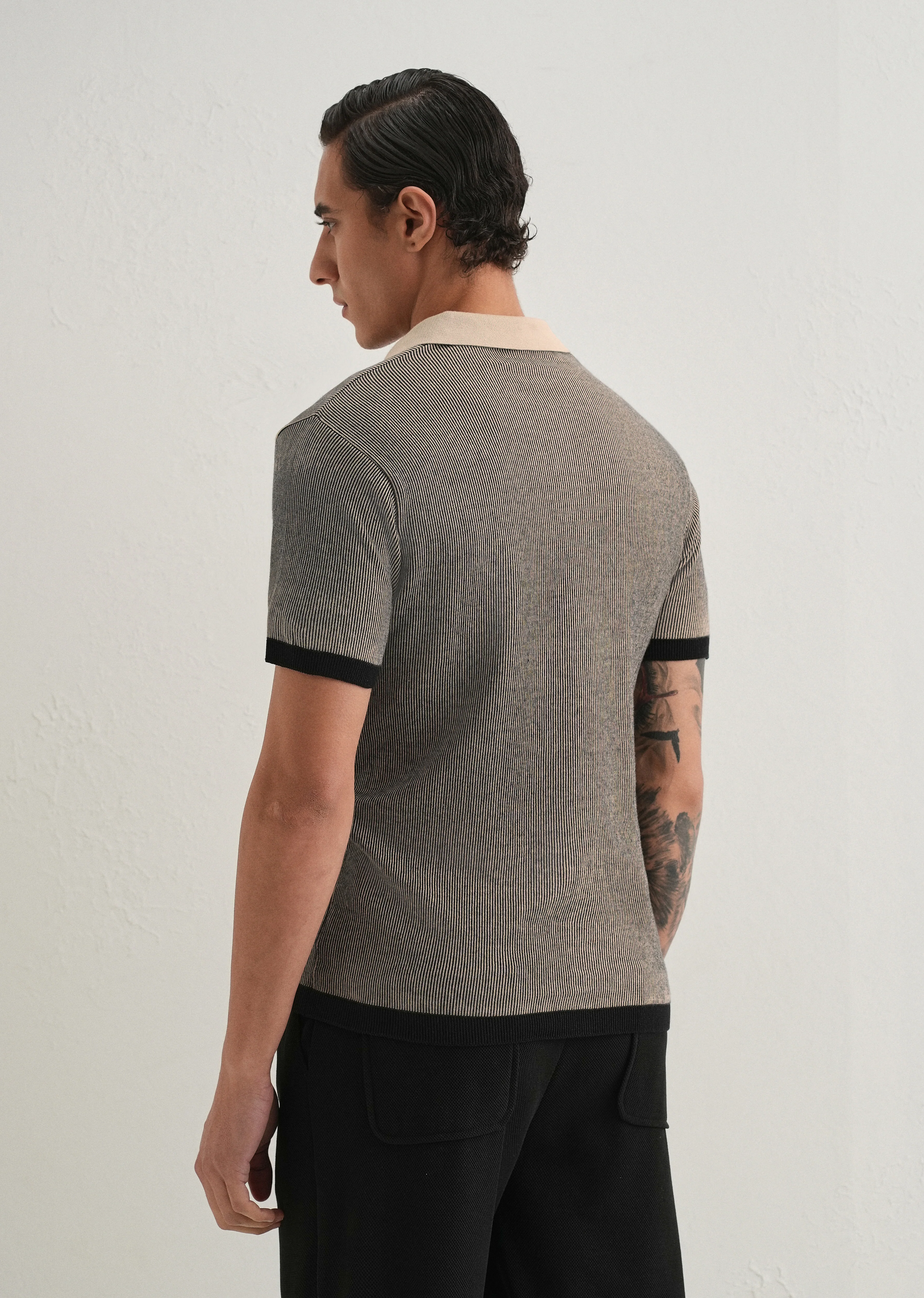 Black Knitted Polo T-Shirt - Image 3