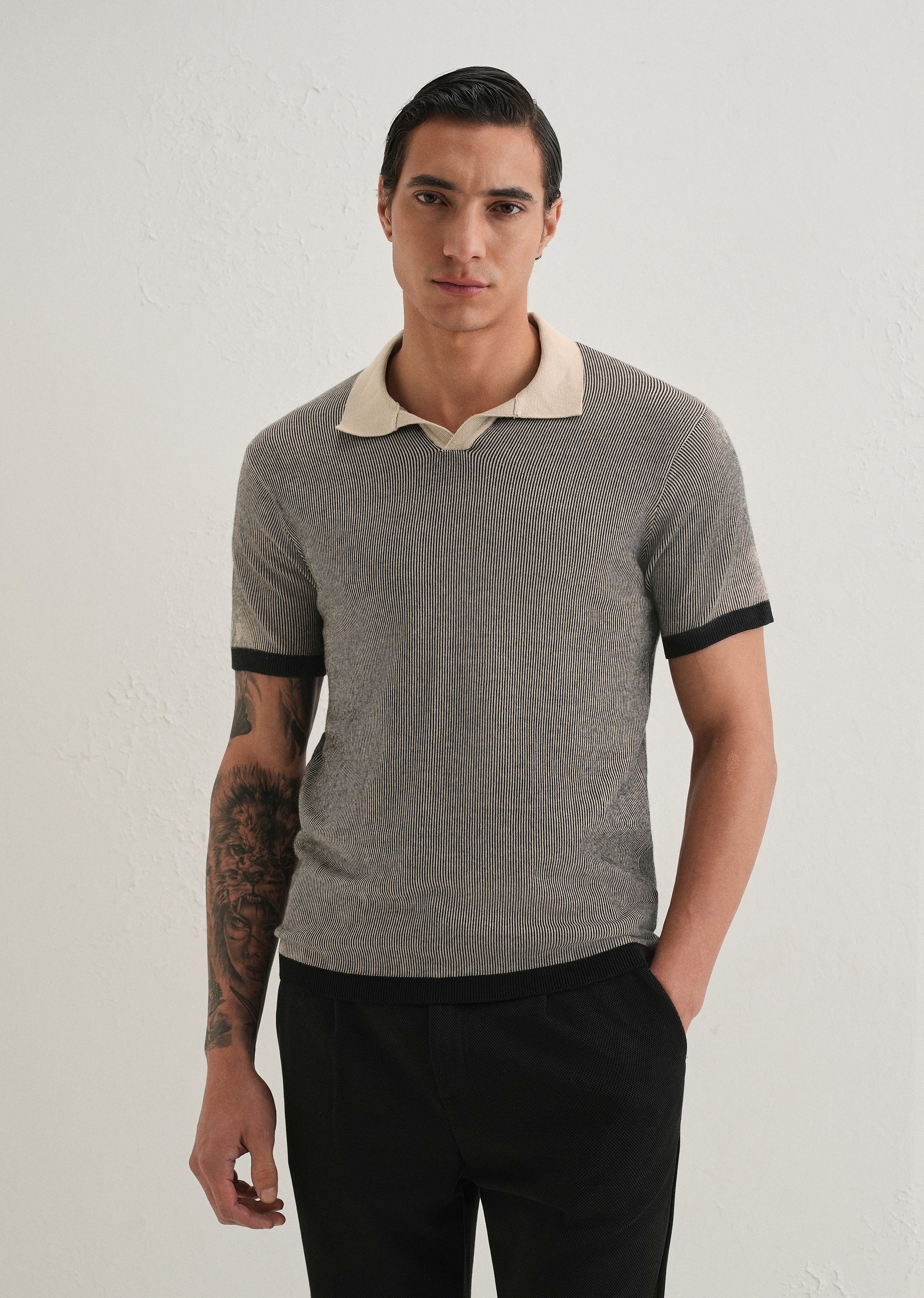 Black Knitted Polo T-Shirt - Image 4