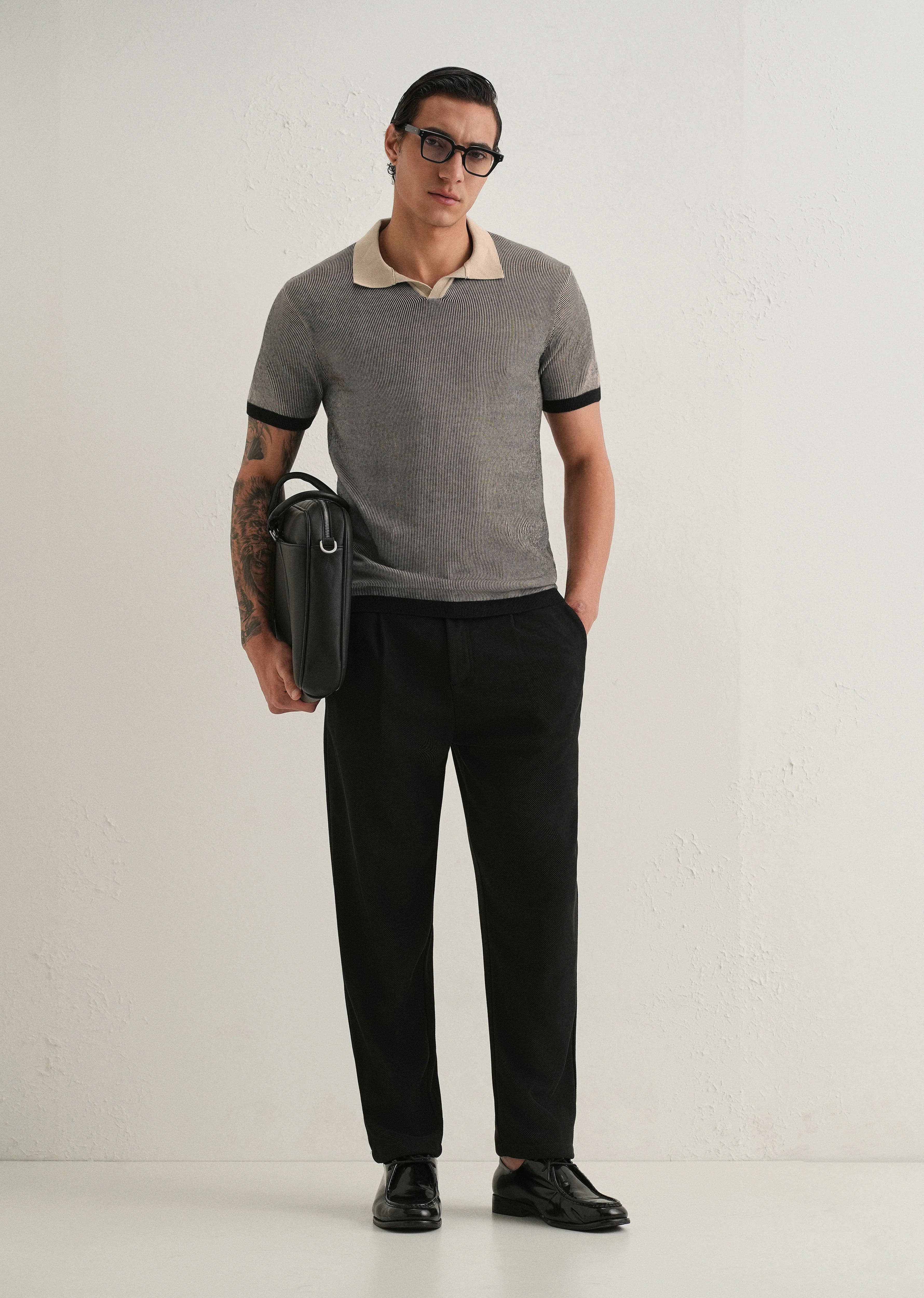 Black Knitted Polo T-Shirt - Image 6