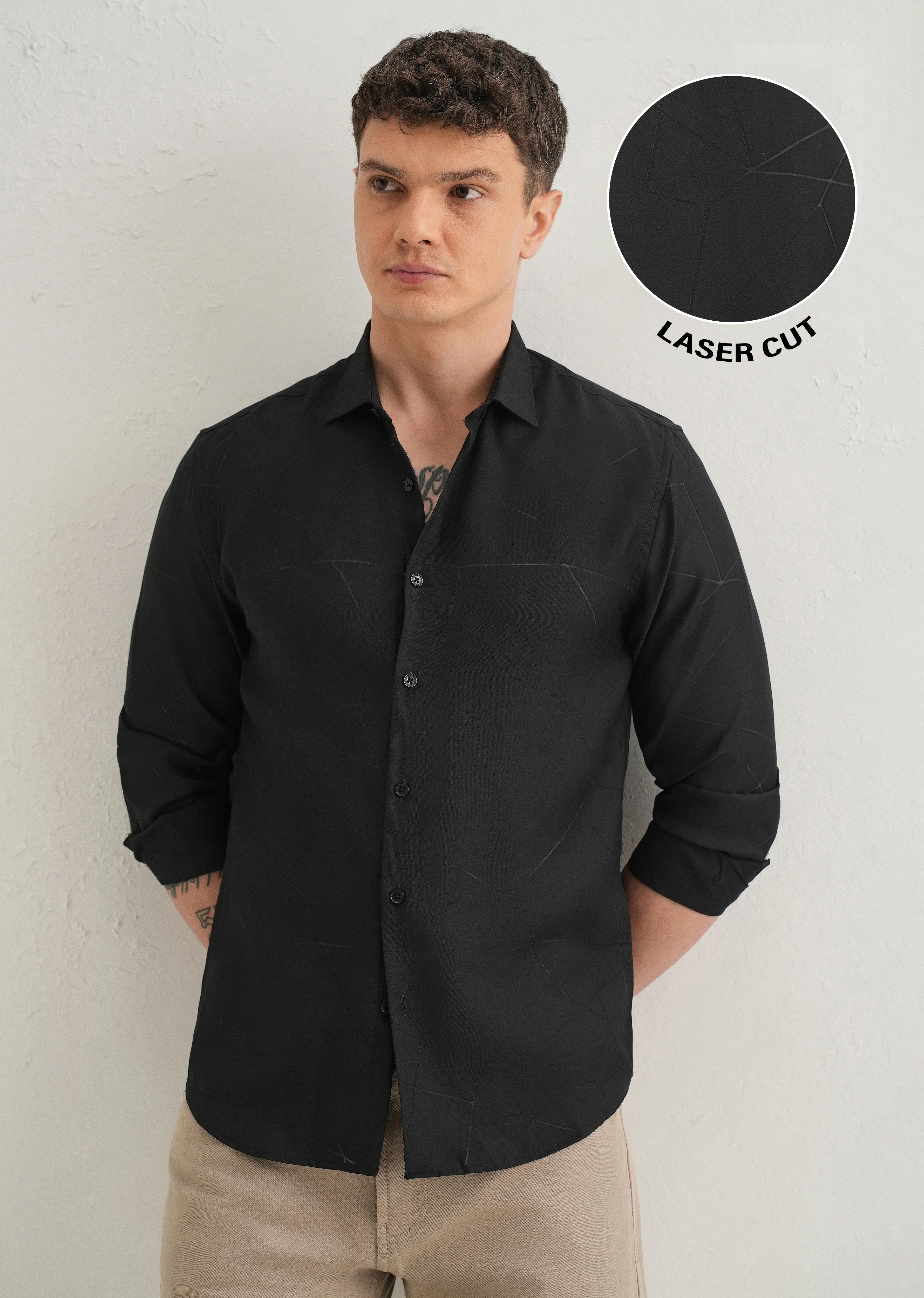 Black Laser Cut Shirt - Image 7