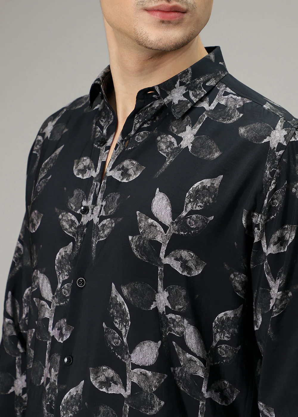 Black Leaf Print Shirt - Image 2