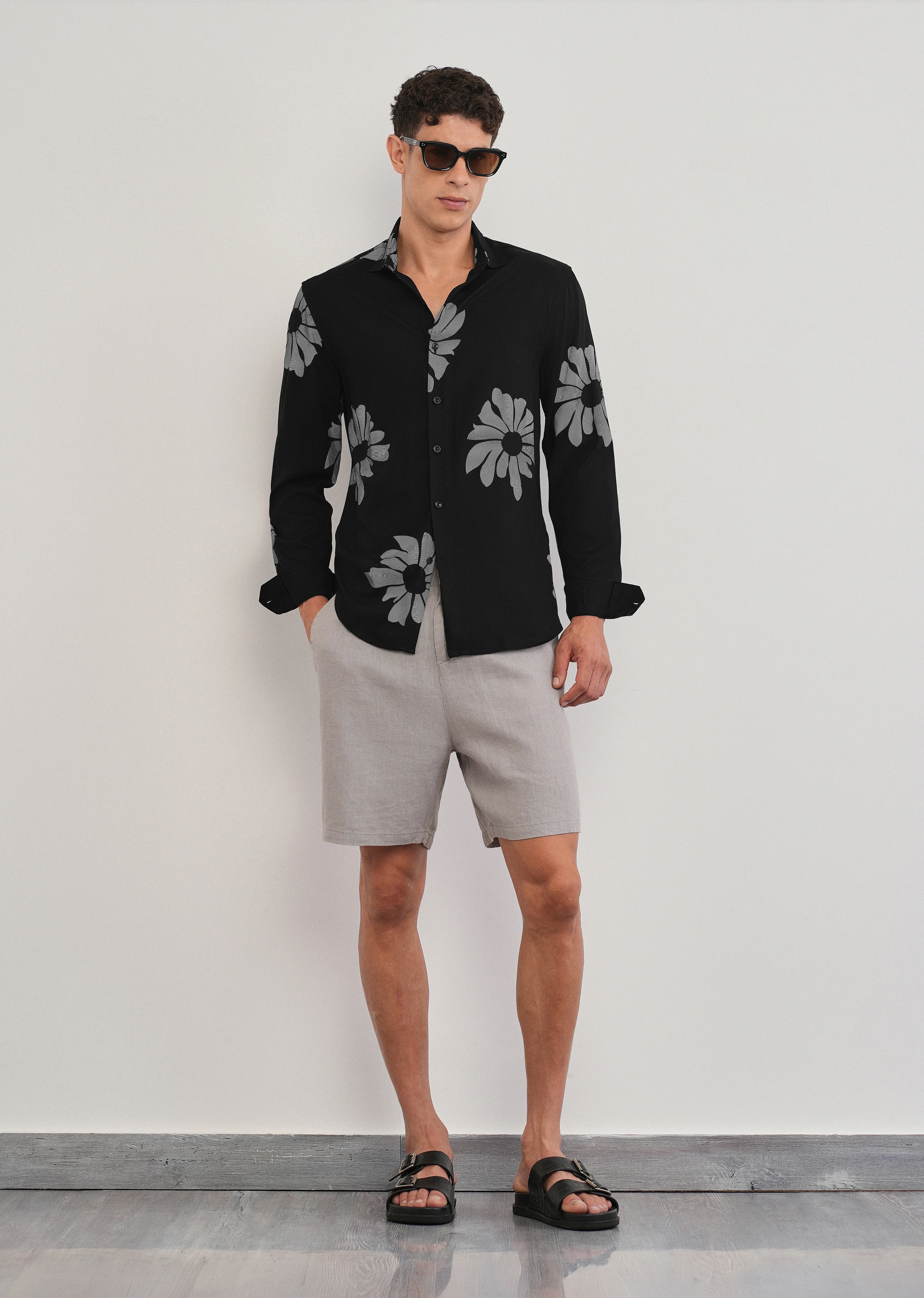 Black Linear Floral Print Shirt - Image 6