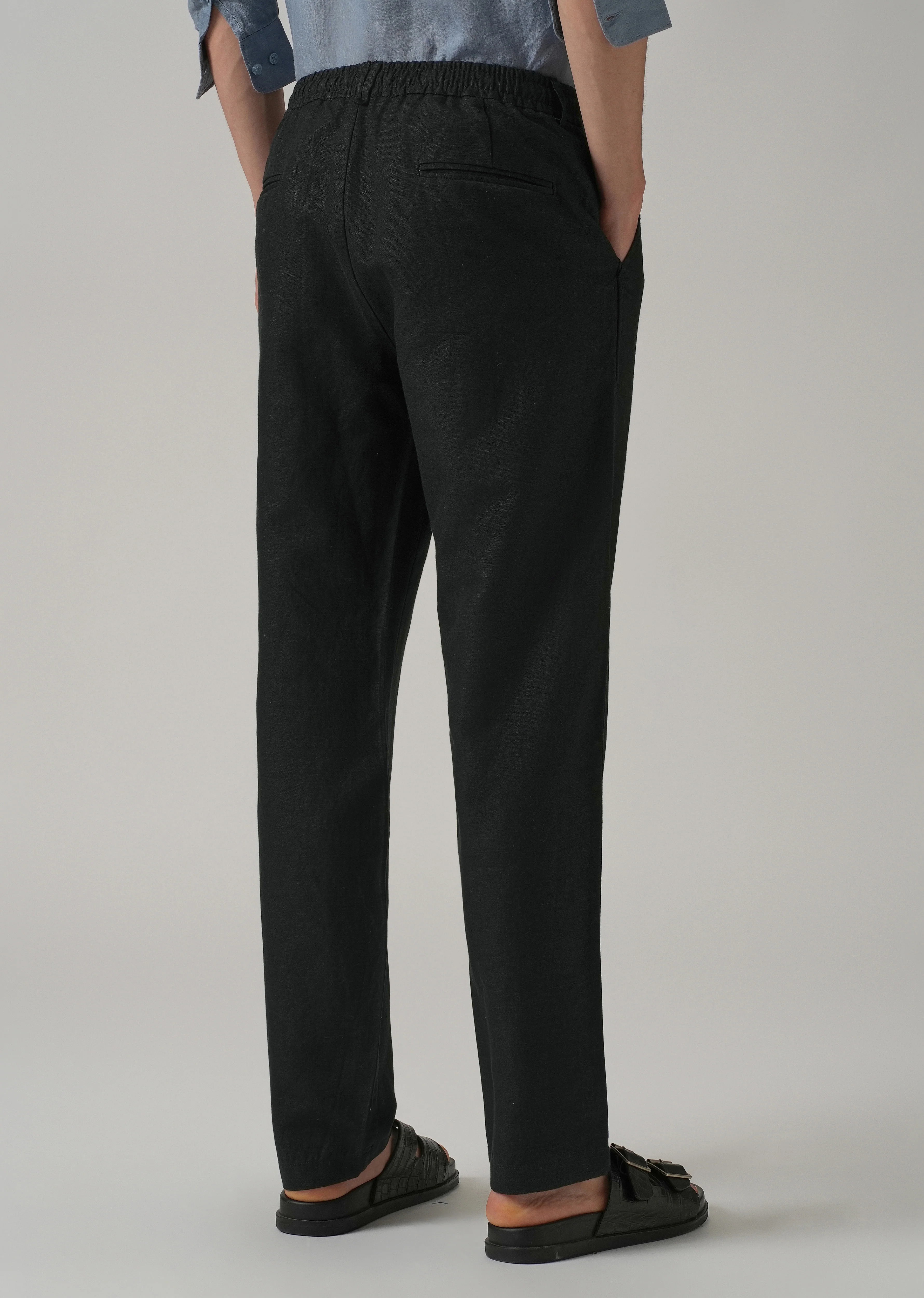 Black Linen Relaxed Fit Trouser - Image 2