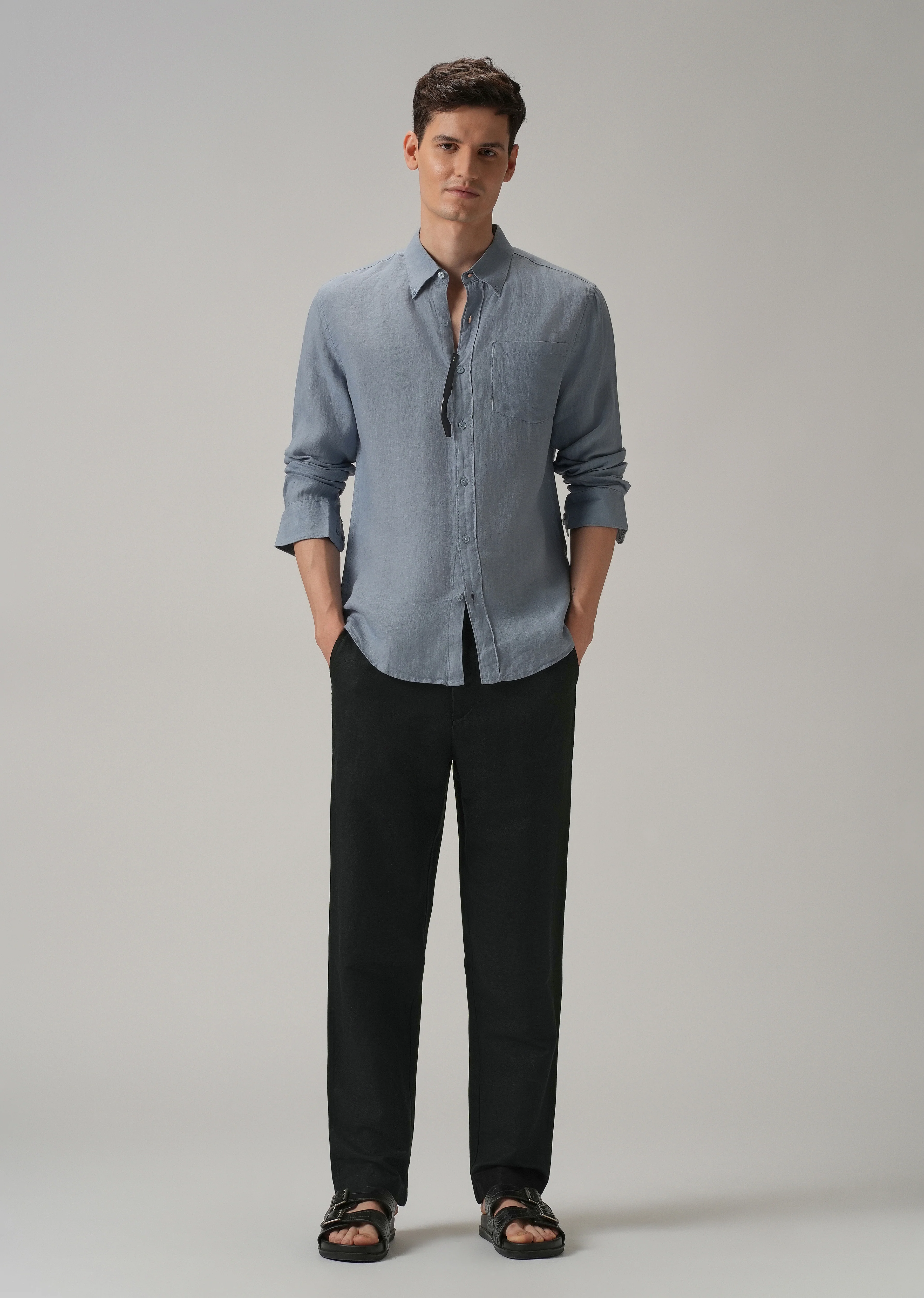 Black Linen Relaxed Fit Trouser - Image 6