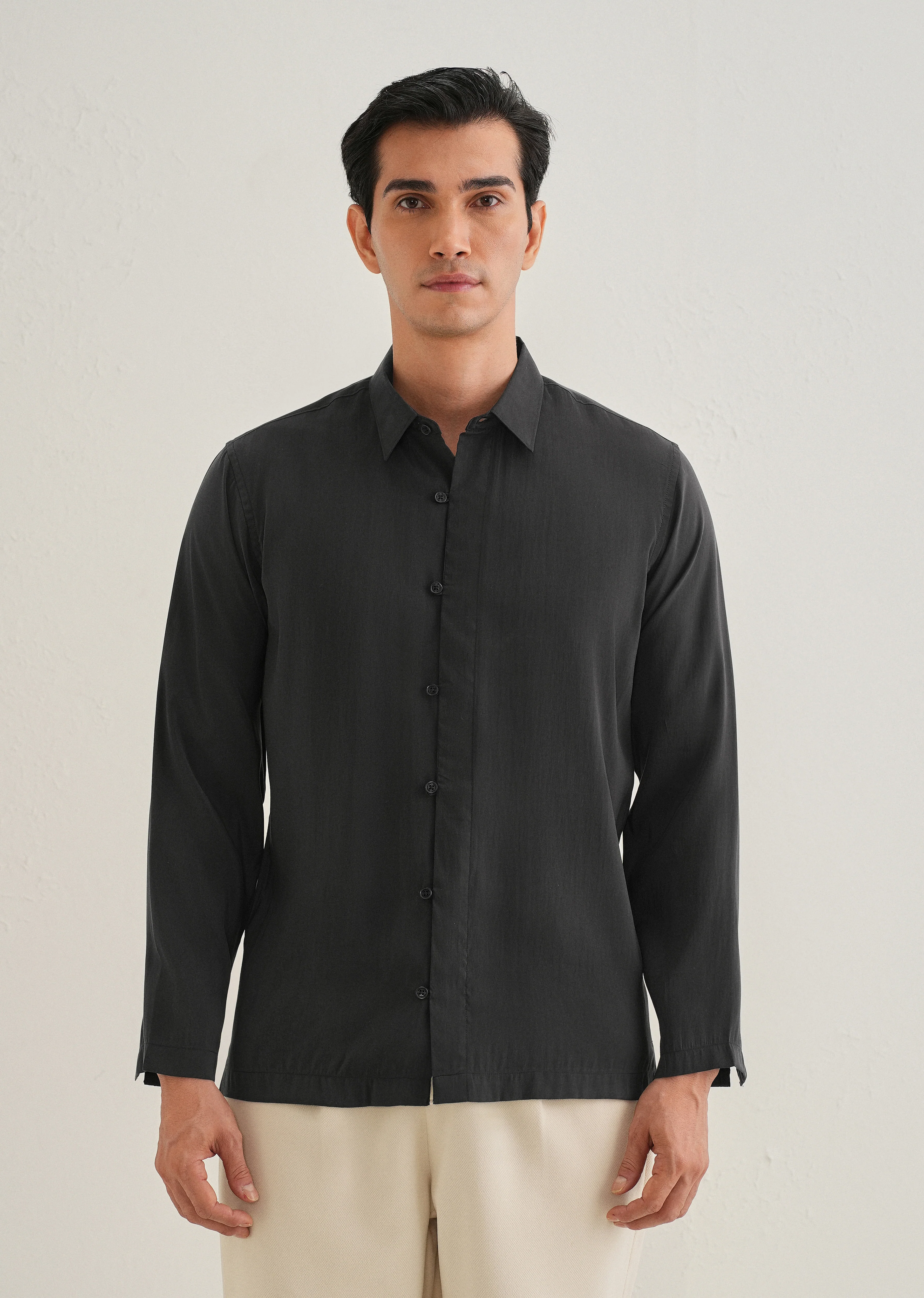 Black Loop Button-Down Plain Shirt - Image 3