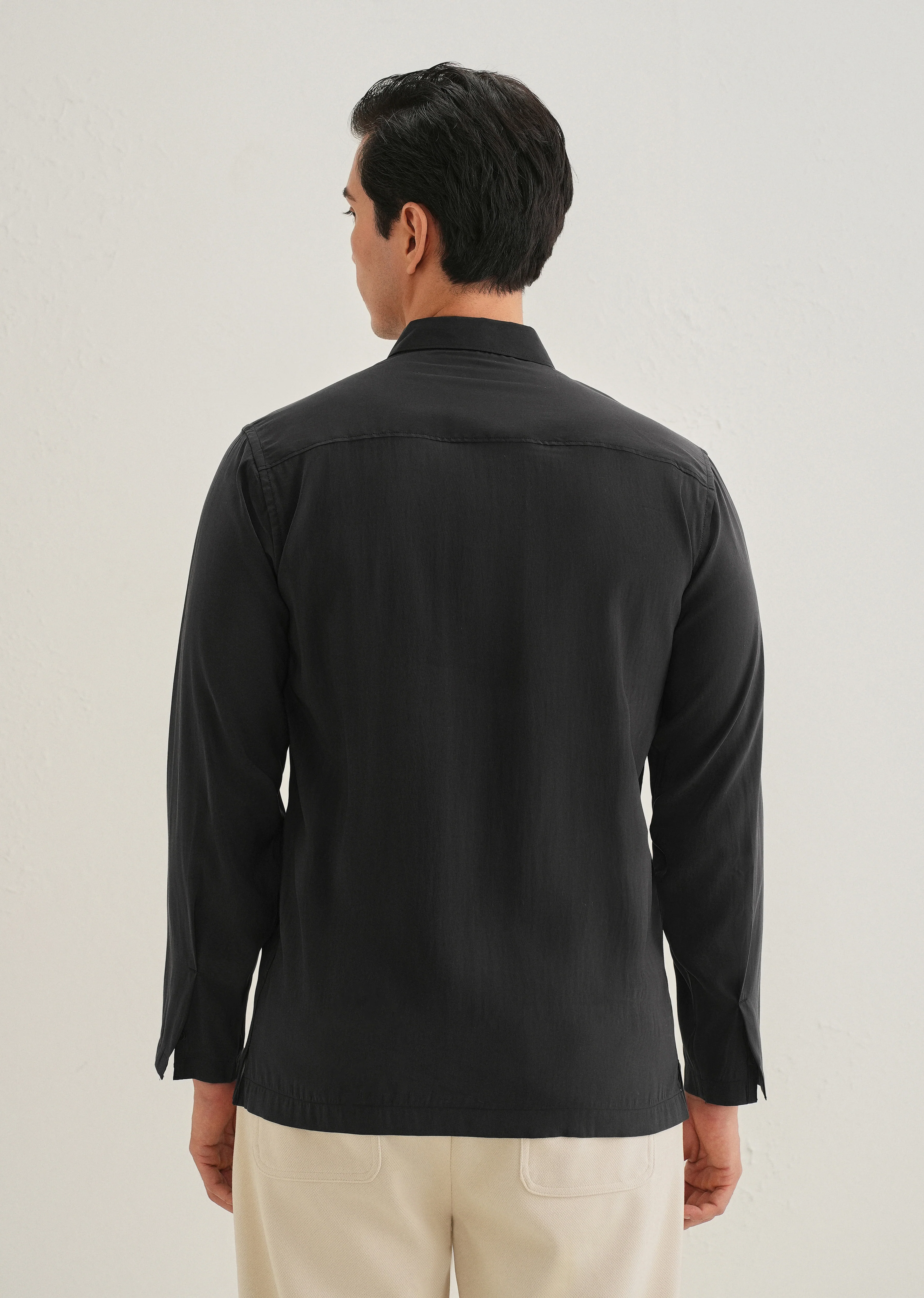 Black Loop Button-Down Plain Shirt - Image 5