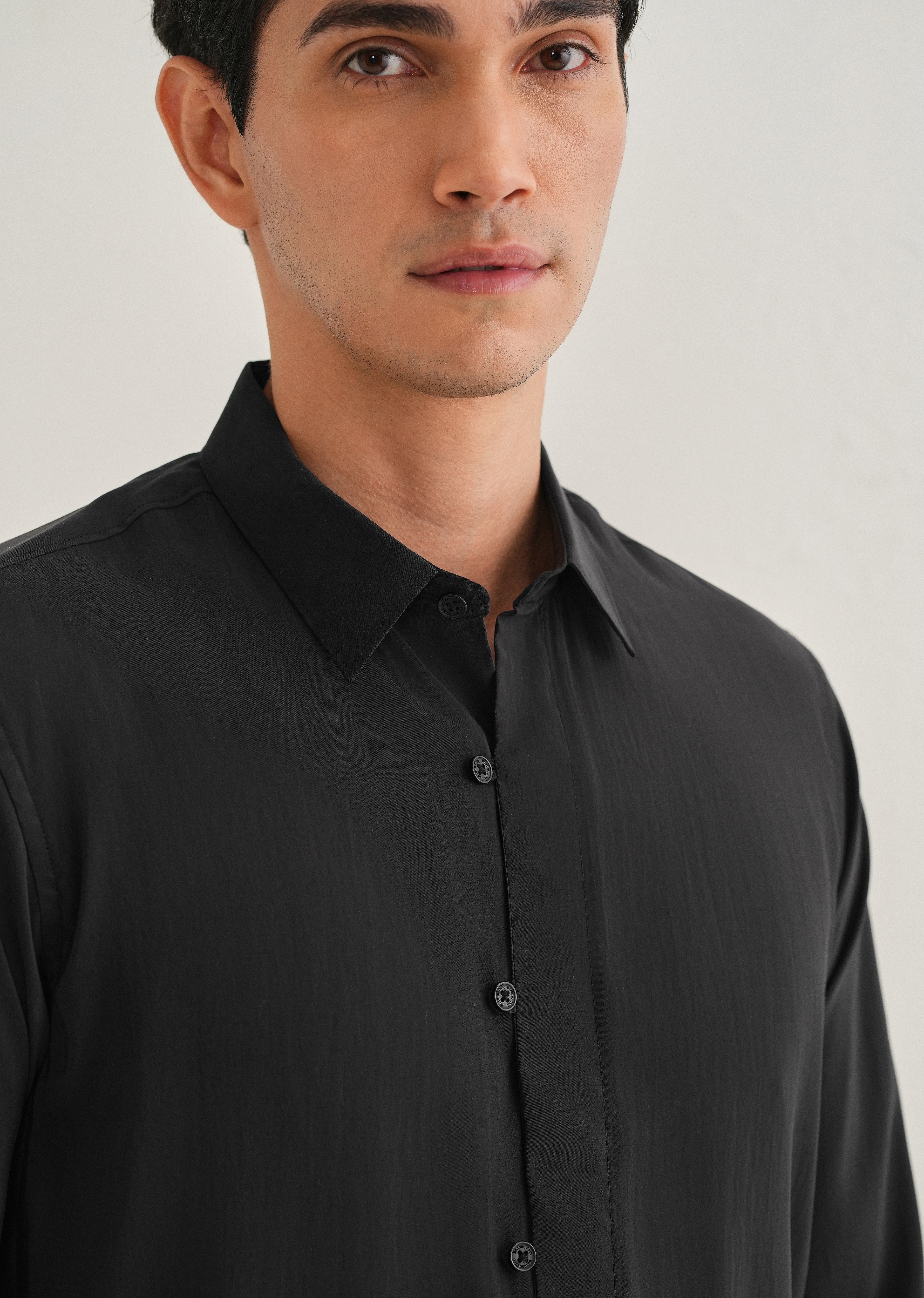 Black Loop Button-Down Plain Shirt - Image 6
