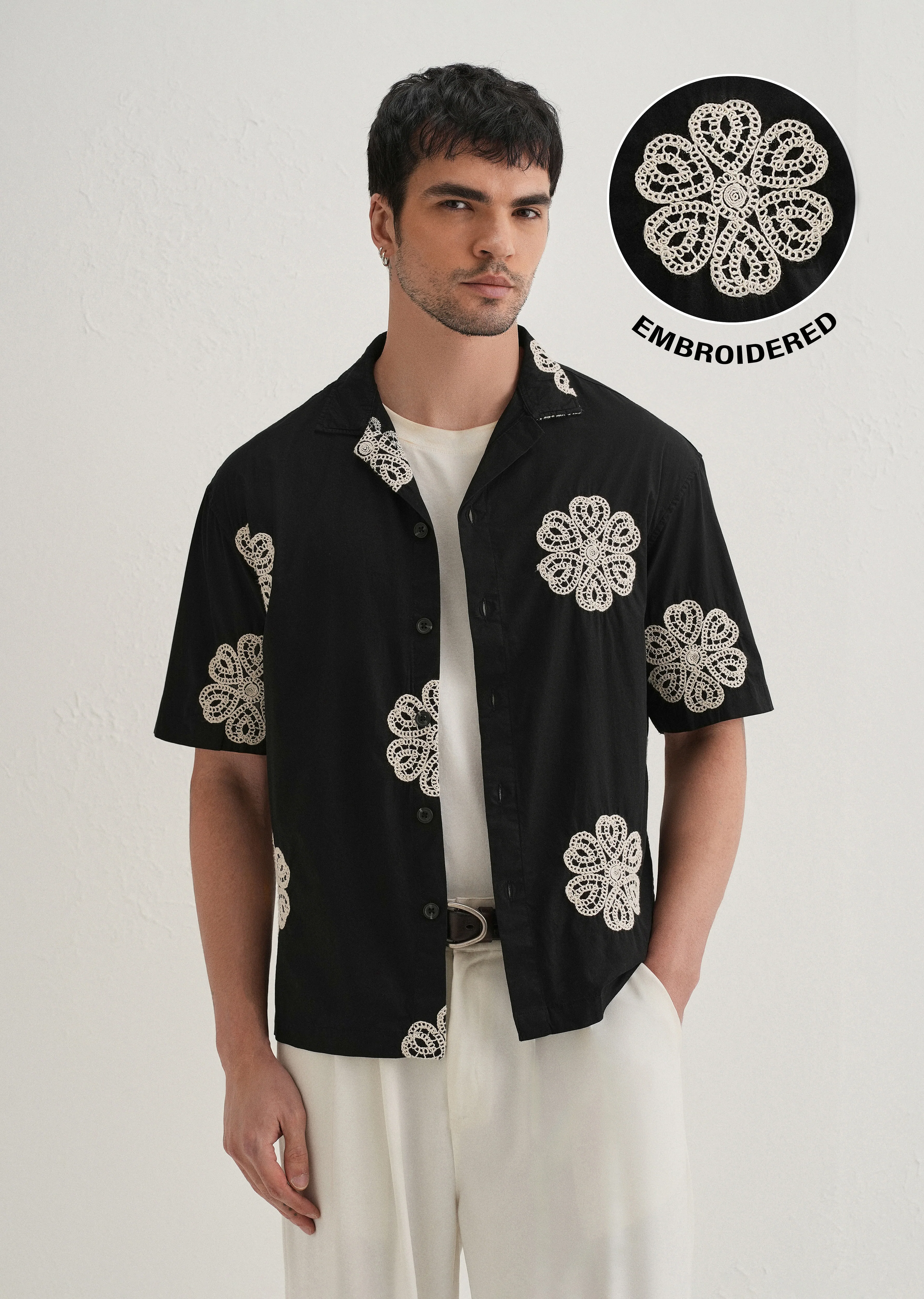Black Medallion Embroidered Shirt - Image 7