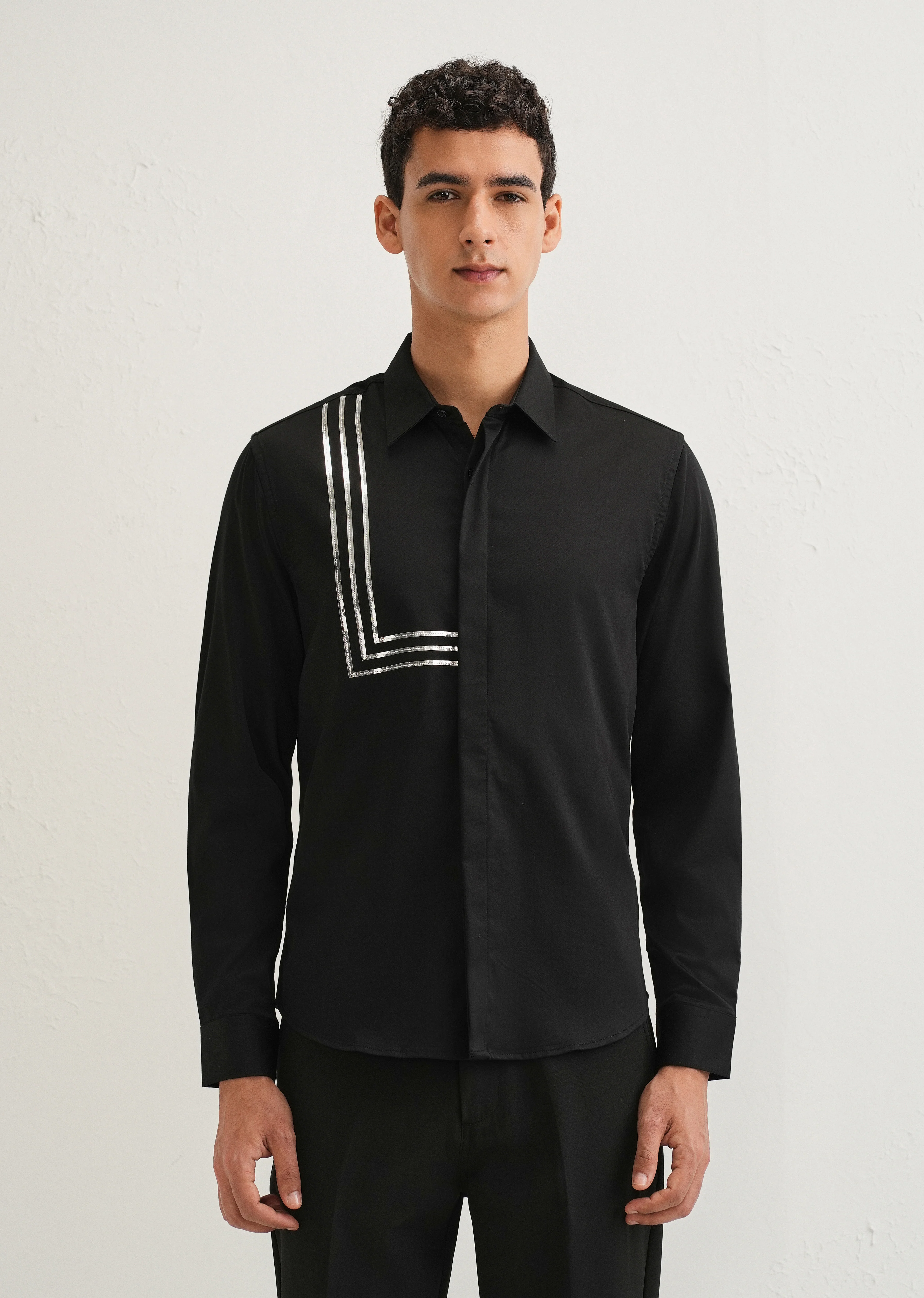 Black Metallic Stripe Designer Shirt - Image 4