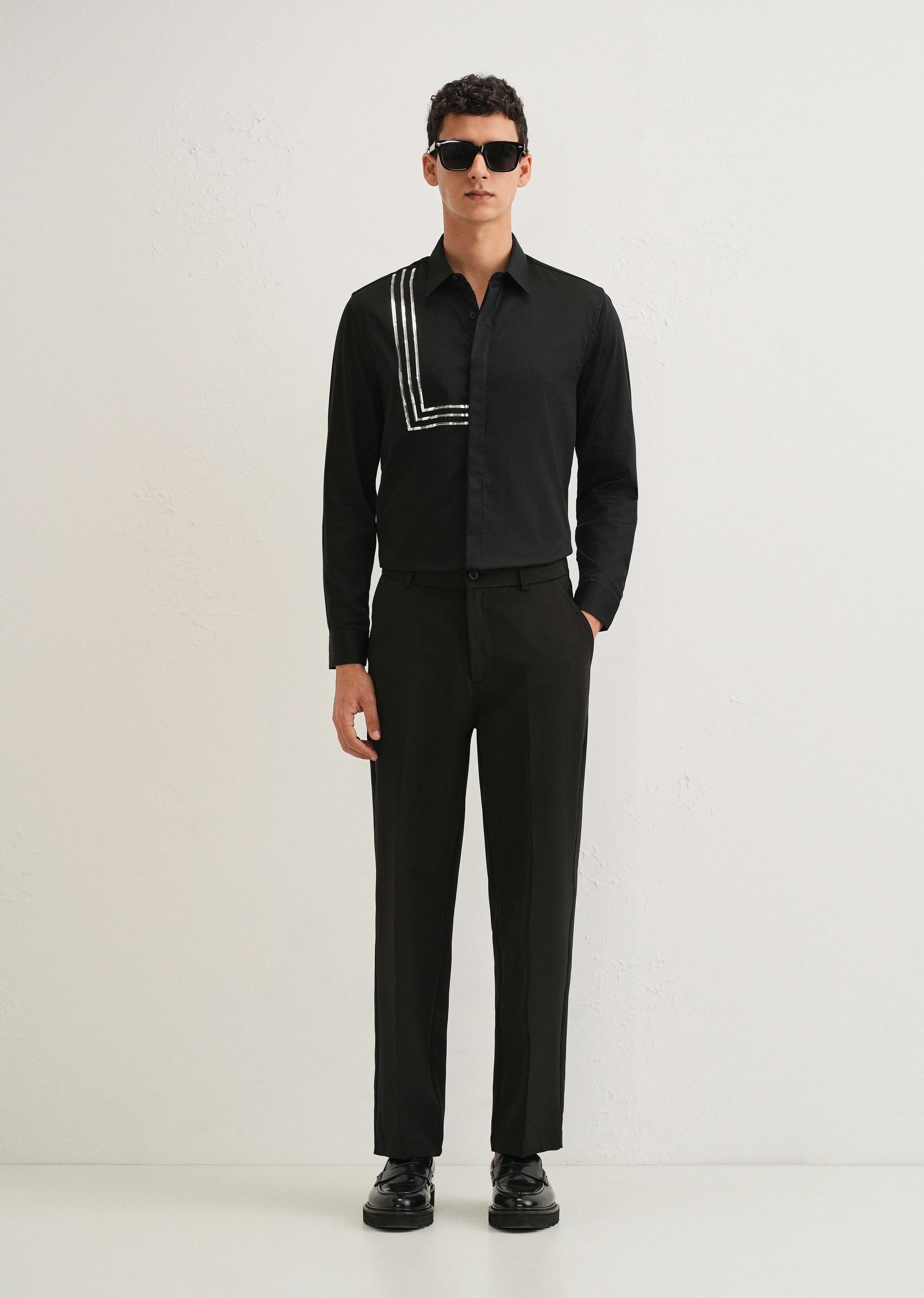 Black Metallic Stripe Designer Shirt - Image 6
